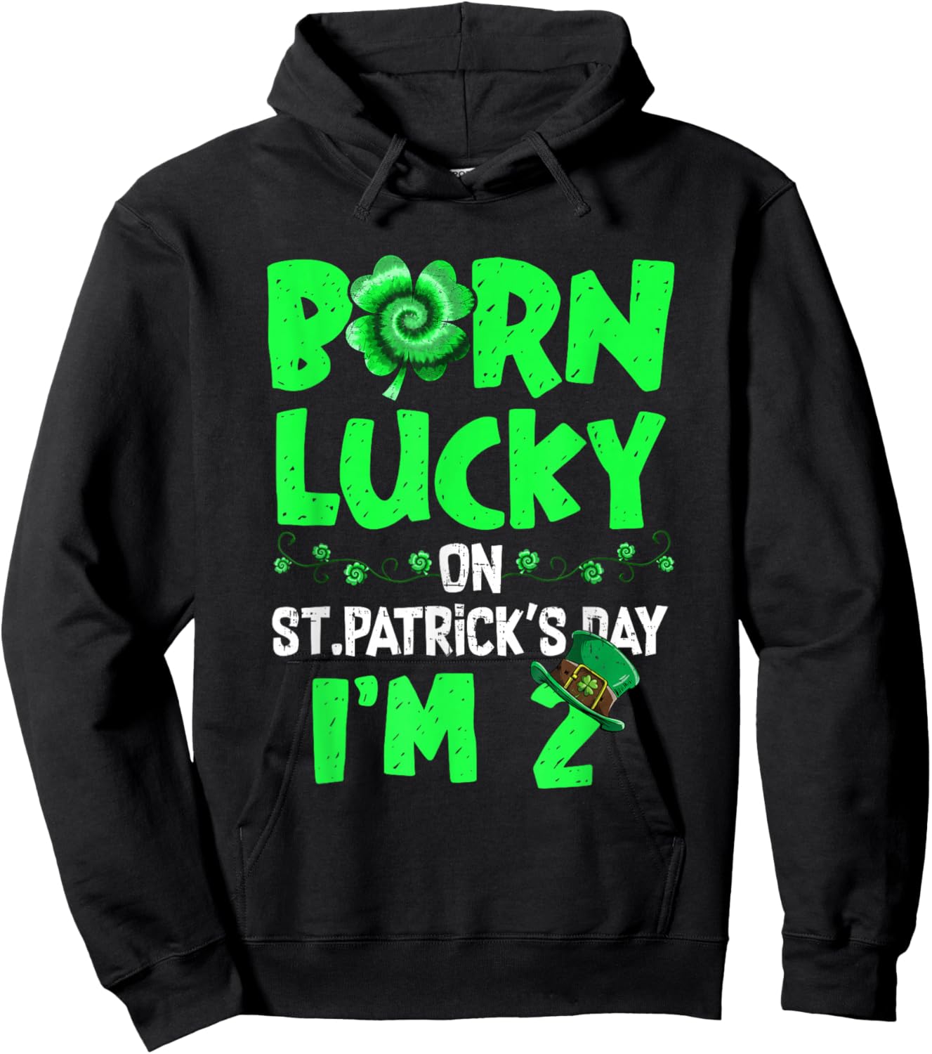 St Patricks Day 2th Birthday Boy Girl 2 Years Old Boys Kids Hoodie - Hoodie | Black