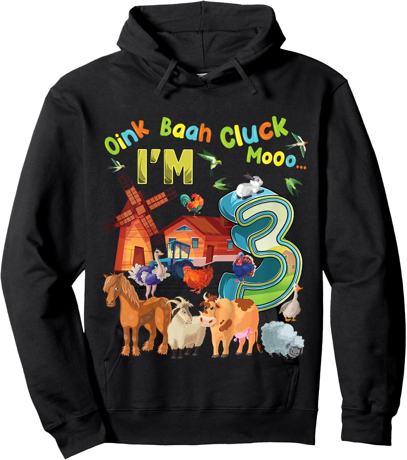 Barnyard 3rd Birthday Farm Animals 3 Years Old Farming Hoodie - Hoodie | Black