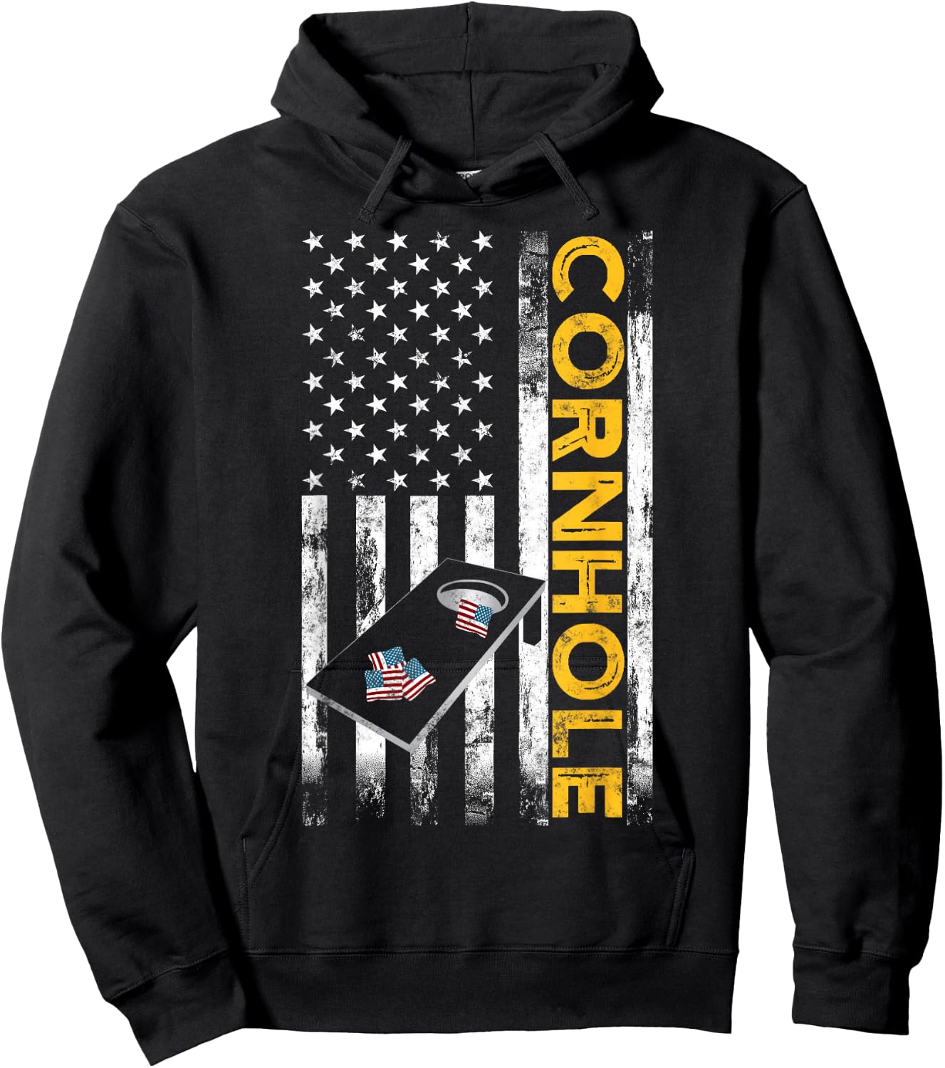 Patriotic Cornhole Player USA American flag Corn hole lover Hoodie - Hoodie | Black