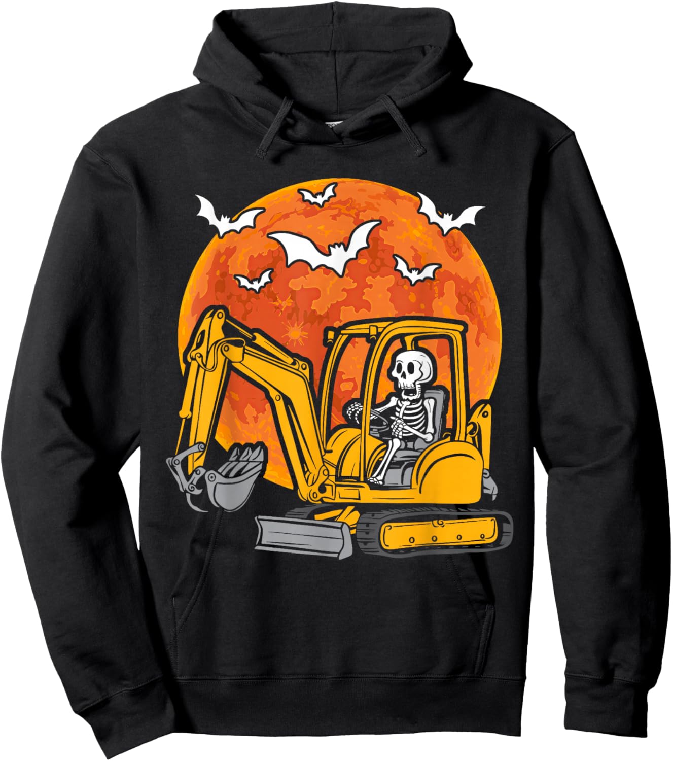 Skeleton Driving Truck Excavator Halloween Construction Kids Hoodie - Hoodie | Black