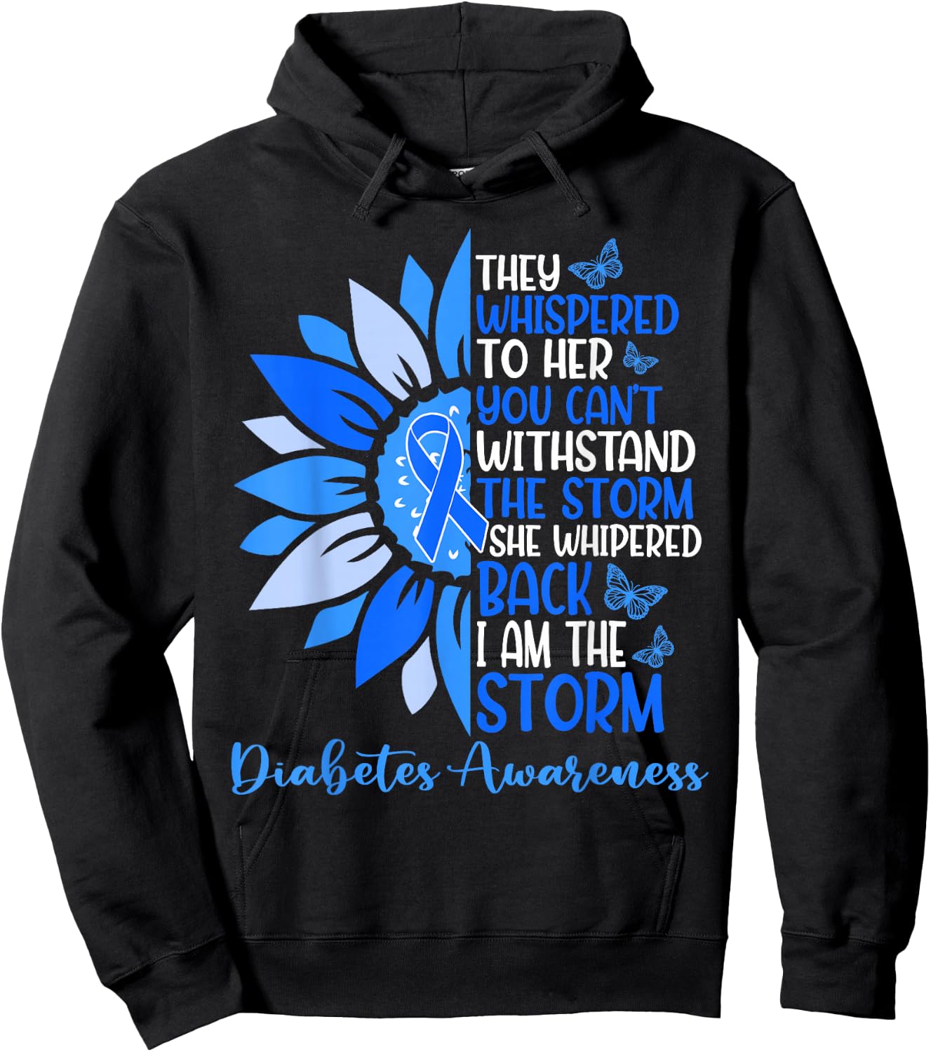 Motivation Support Squad Sunflower Blue Diabetes Awareness Hoodie - Hoodie | Black