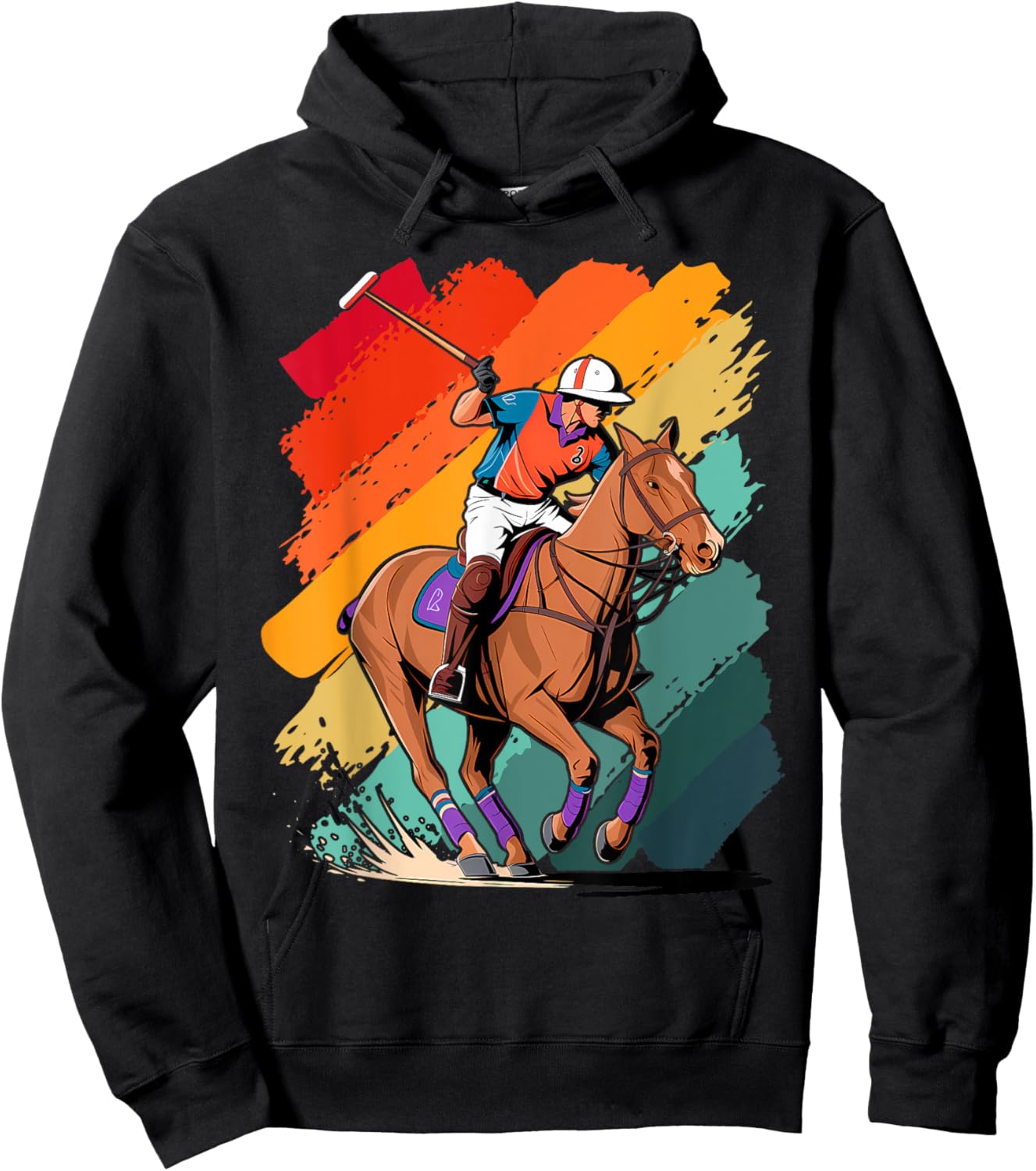 Colorful Polo player Boy on Polo Hoodie - Hoodie | Black