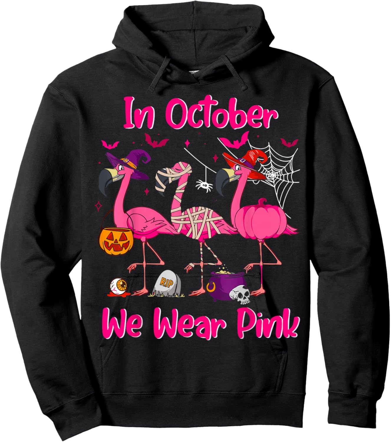 In October We Wear Pink Flamingo Breast Cancer Awareness Hoodie - Hoodie | Black