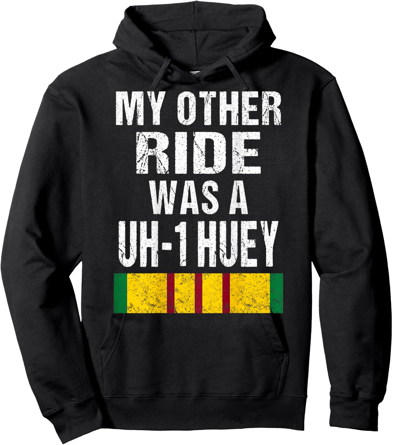 (Print on Back ) Vietnam Veteran Biker UH-1 Huey Helicopter Hoodie - Hoodie | Black