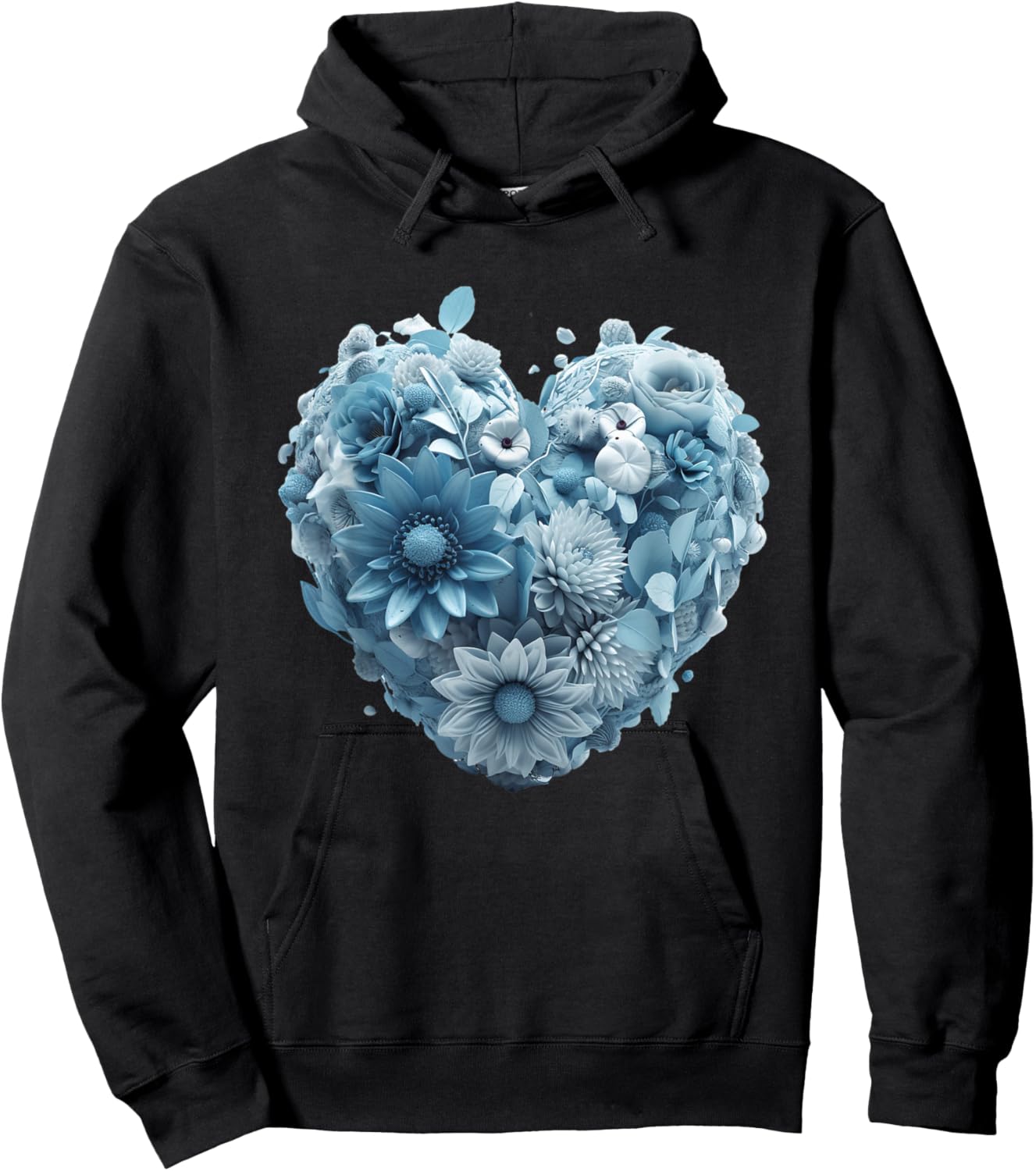 Cute Light Blue Heart Graphic Made of Flowers Girl Hoodie - Hoodie | Black