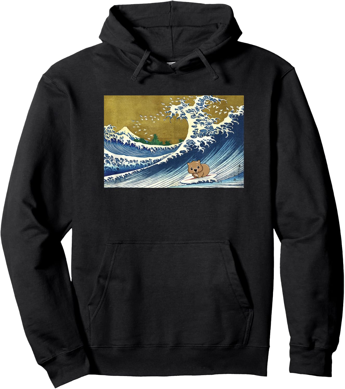 Cute Kawaii Retro Vintage Surfing A Great Wave Wombat Lover Hoodie - Hoodie | Black