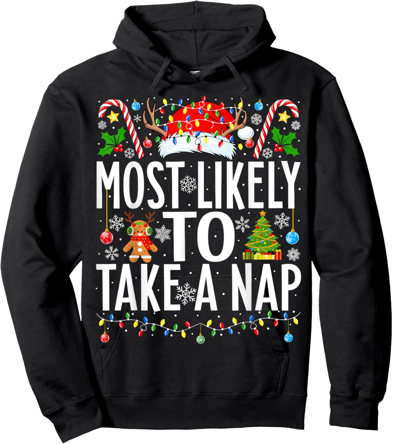 Most Likely To Take A Nap Santa Funny Xmas Family Christmas Hoodie - Hoodie | Black
