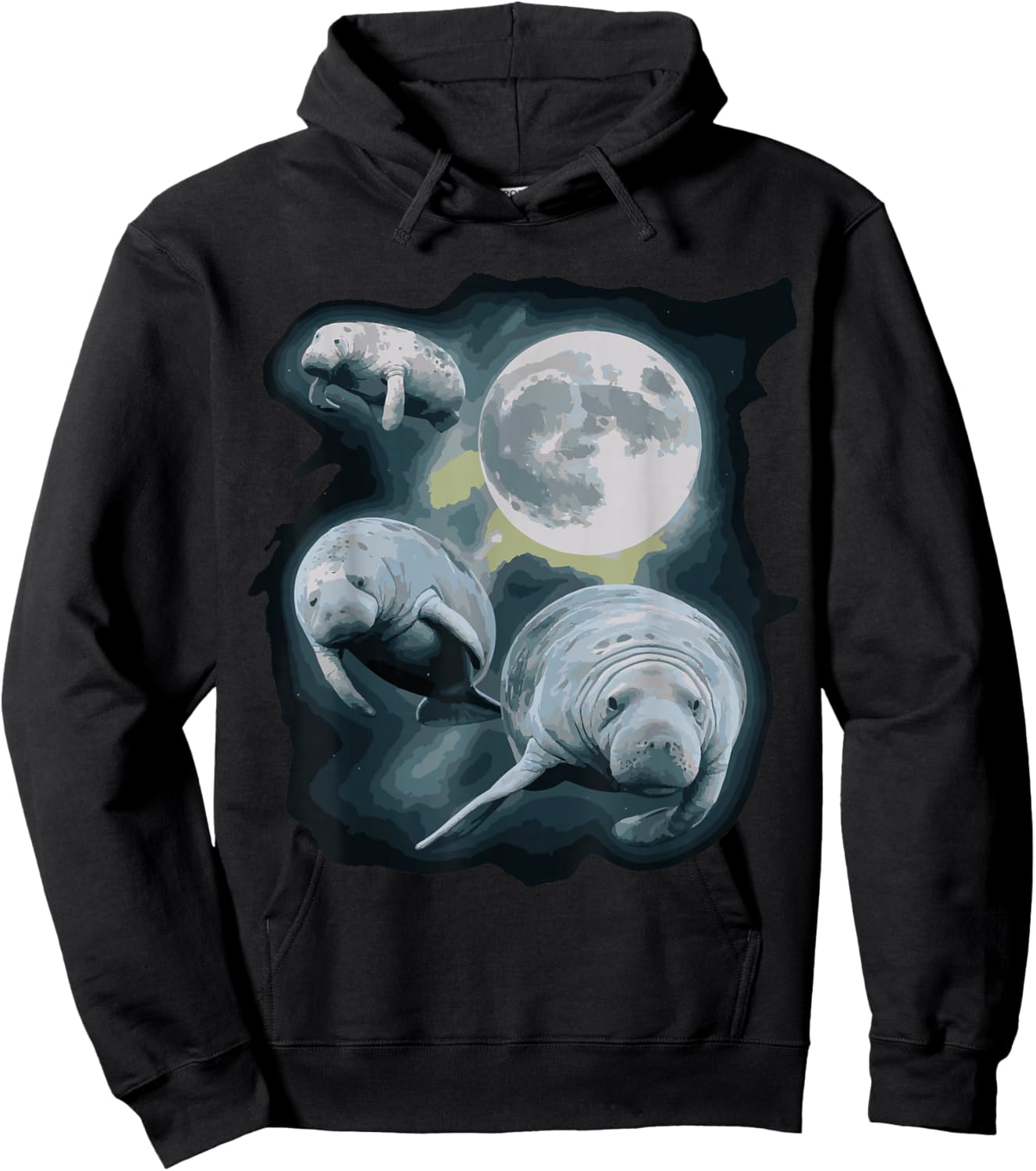 Three Manatee Howling At The Moon Hoodie - Hoodie | Black