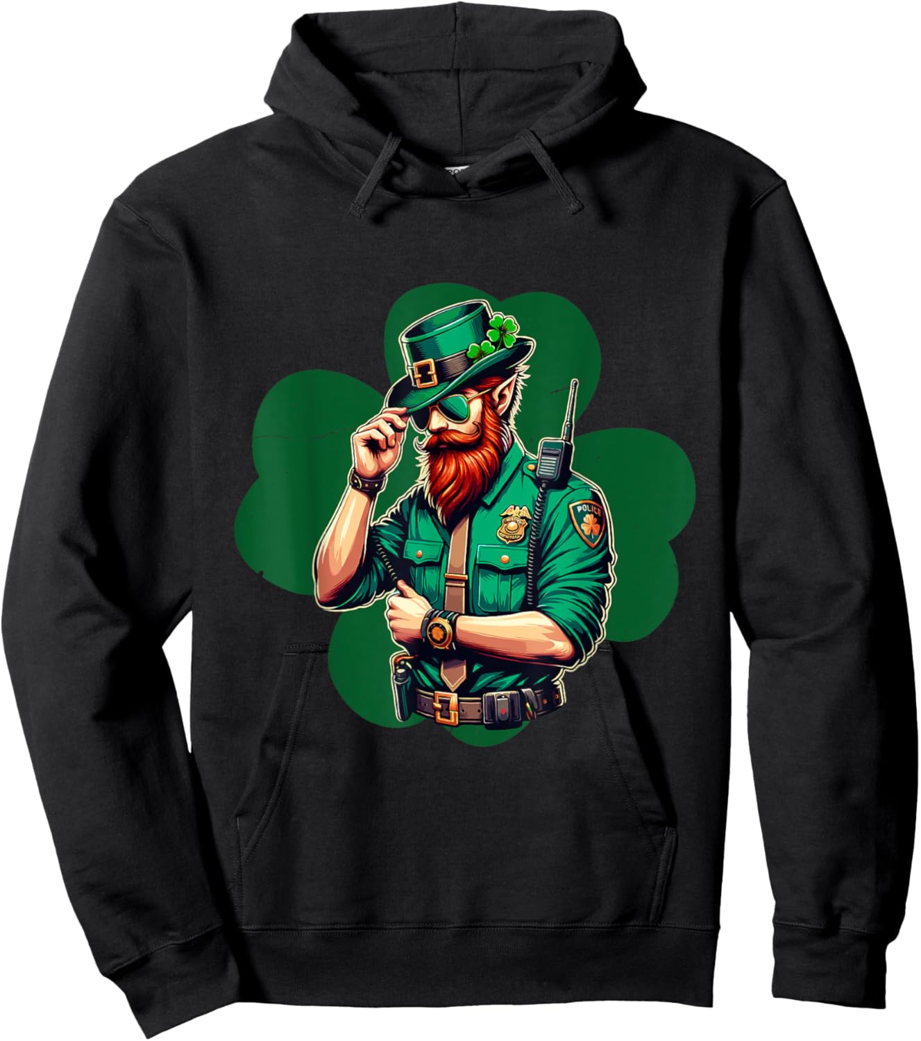 Police Officer St Patricks Day Irish Shamrock Lucky Cop Hoodie - Hoodie | Black
