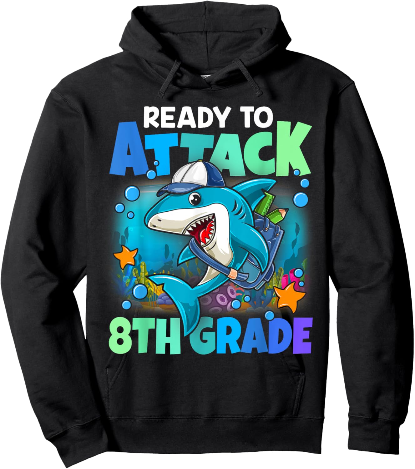 Ready To Attack 8th grade Shark Back To School Boys Kids Hoodie - Hoodie | Black