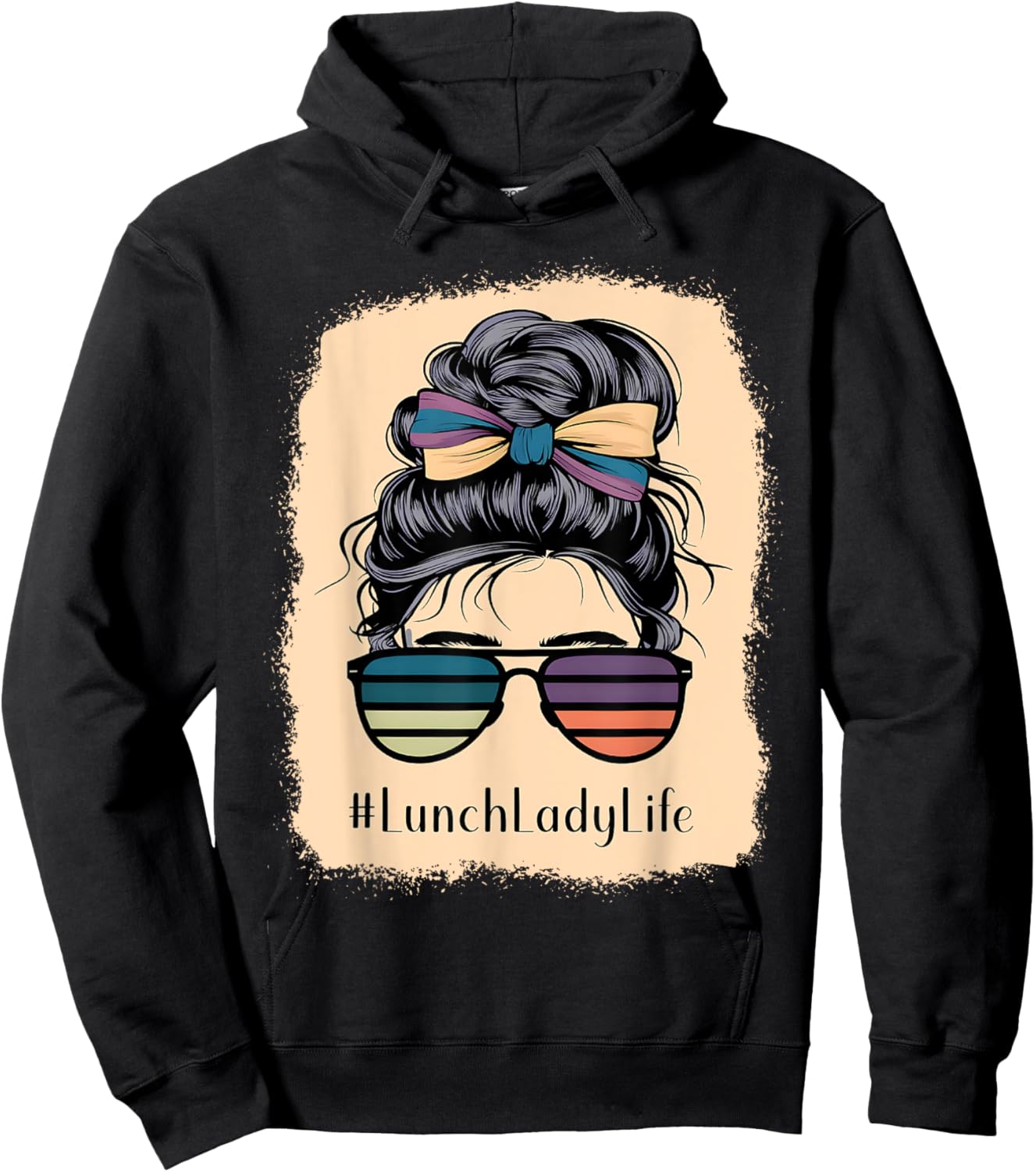 Lunch Lady Life Messy Hair Bun Girl Hoodie - Hoodie | Black