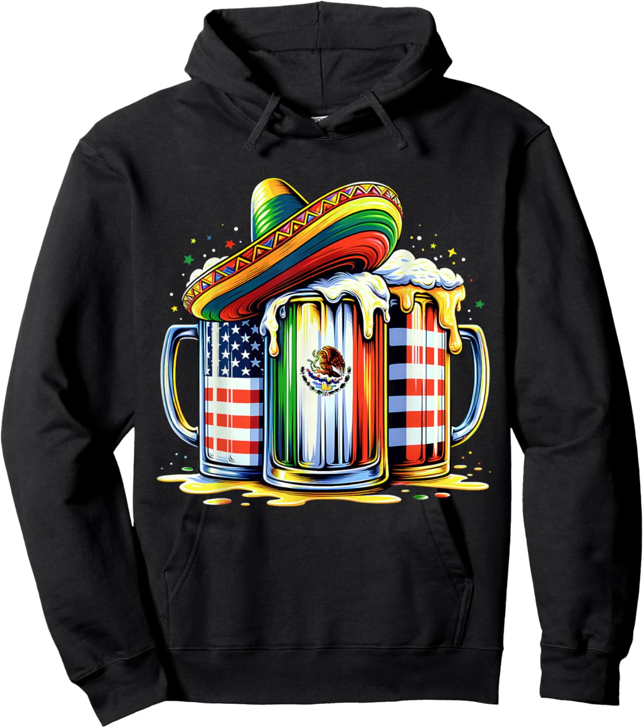 Beer Mexican USA Flag Cinco de Mayo Drinking Party Men Women Hoodie - Hoodie | Black