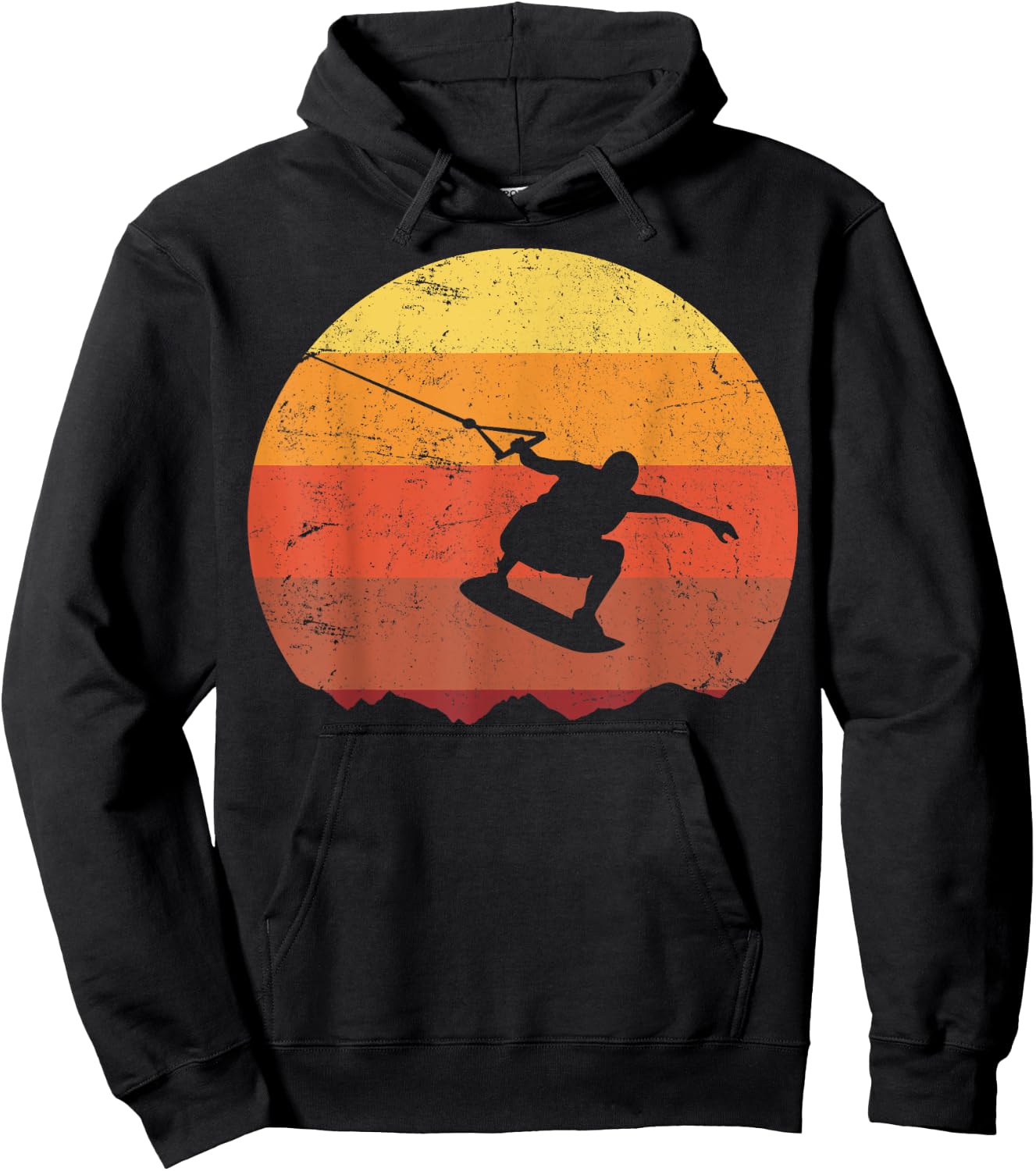 Retro Sunset Wakeboard , Men's Black Graphic Short Sleeve Hoodie - Hoodie | Black