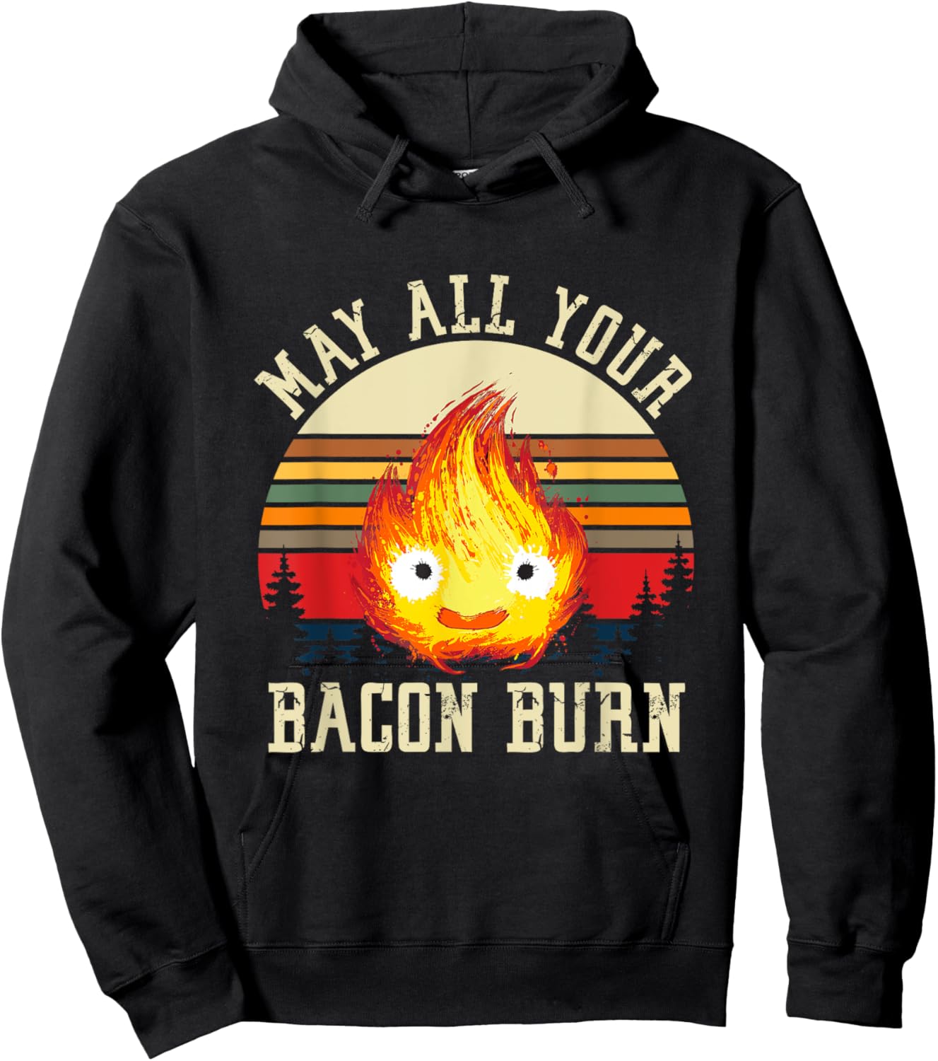 Vintage Retro May All Your Bacon Burn BBQ Grunge Hoodie - Hoodie | Black