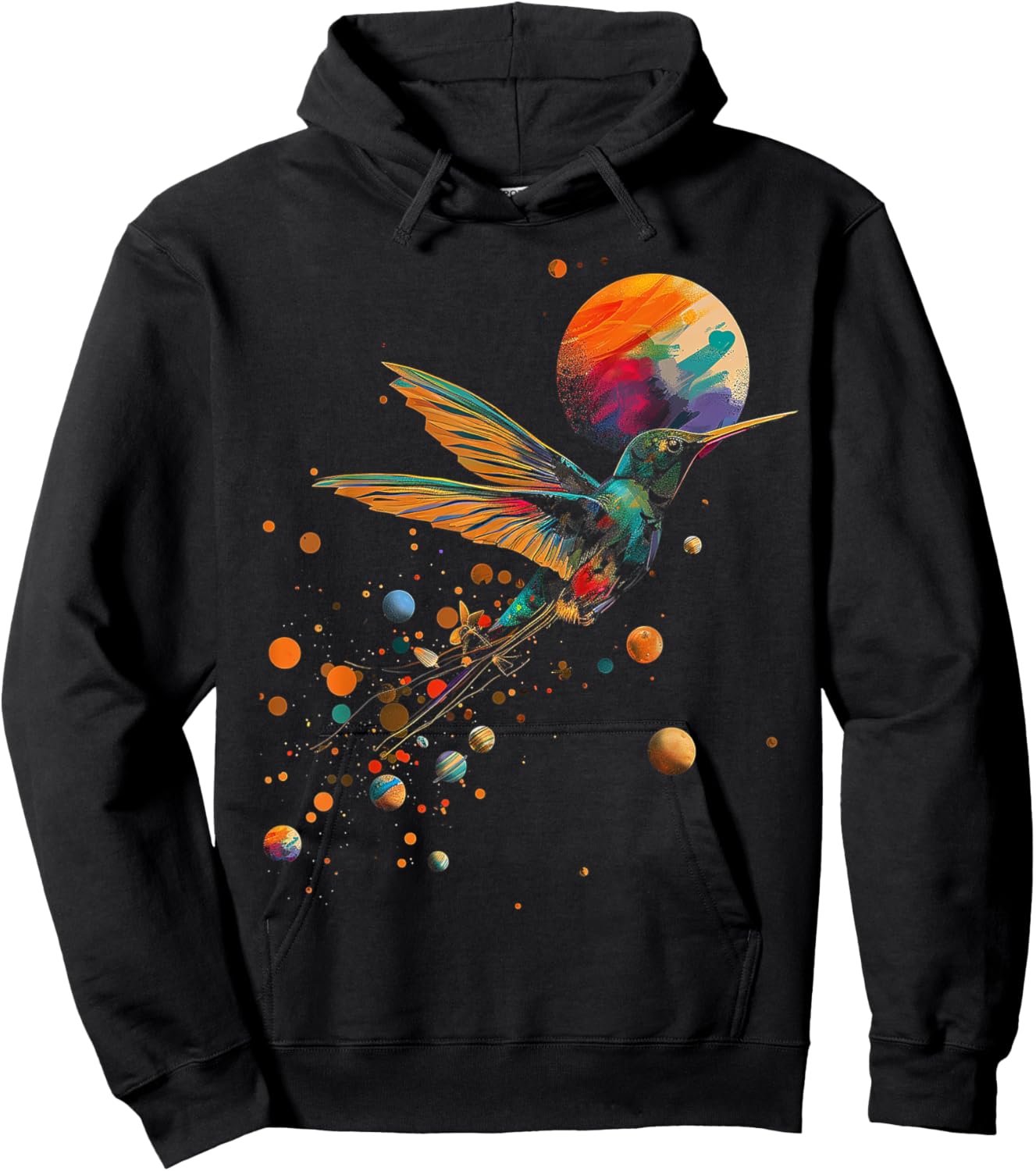 Hummingbird Colorful Planets Geometric Animal Artwork Bird Hoodie - Hoodie | Black