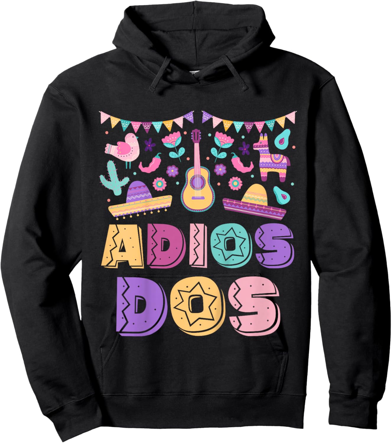 Adios Dos 3 Year Old 3rd Birthday Girl Boy Kid Mexican Theme Hoodie - Hoodie | Black