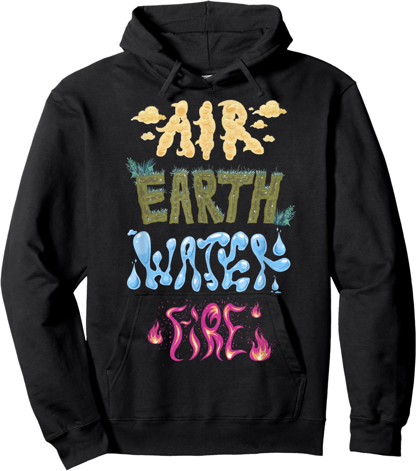 Disney Pixar Elemental Air Earth Water Fire Stylized Text Hoodie - Hoodie | Black