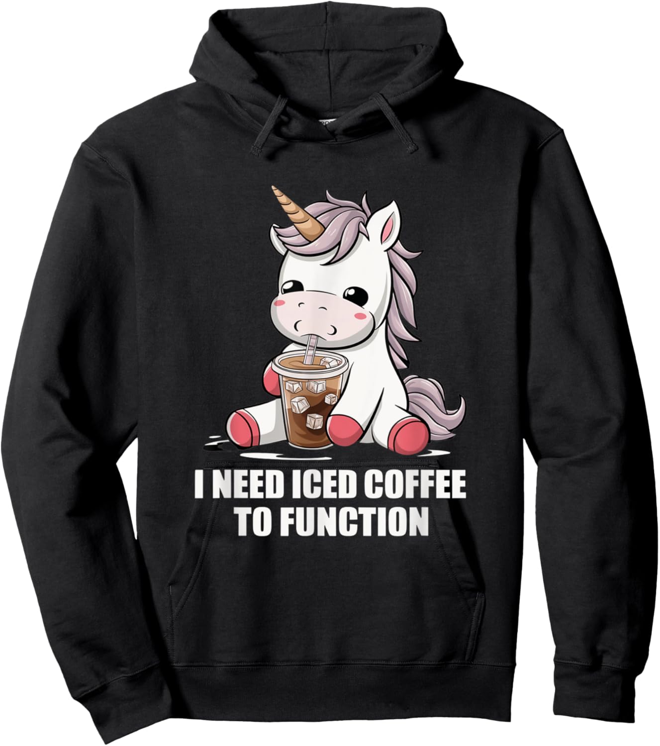 I Need Iced Coffee to Function Cute Unicorn Coffee Lover Hoodie - Hoodie | Black