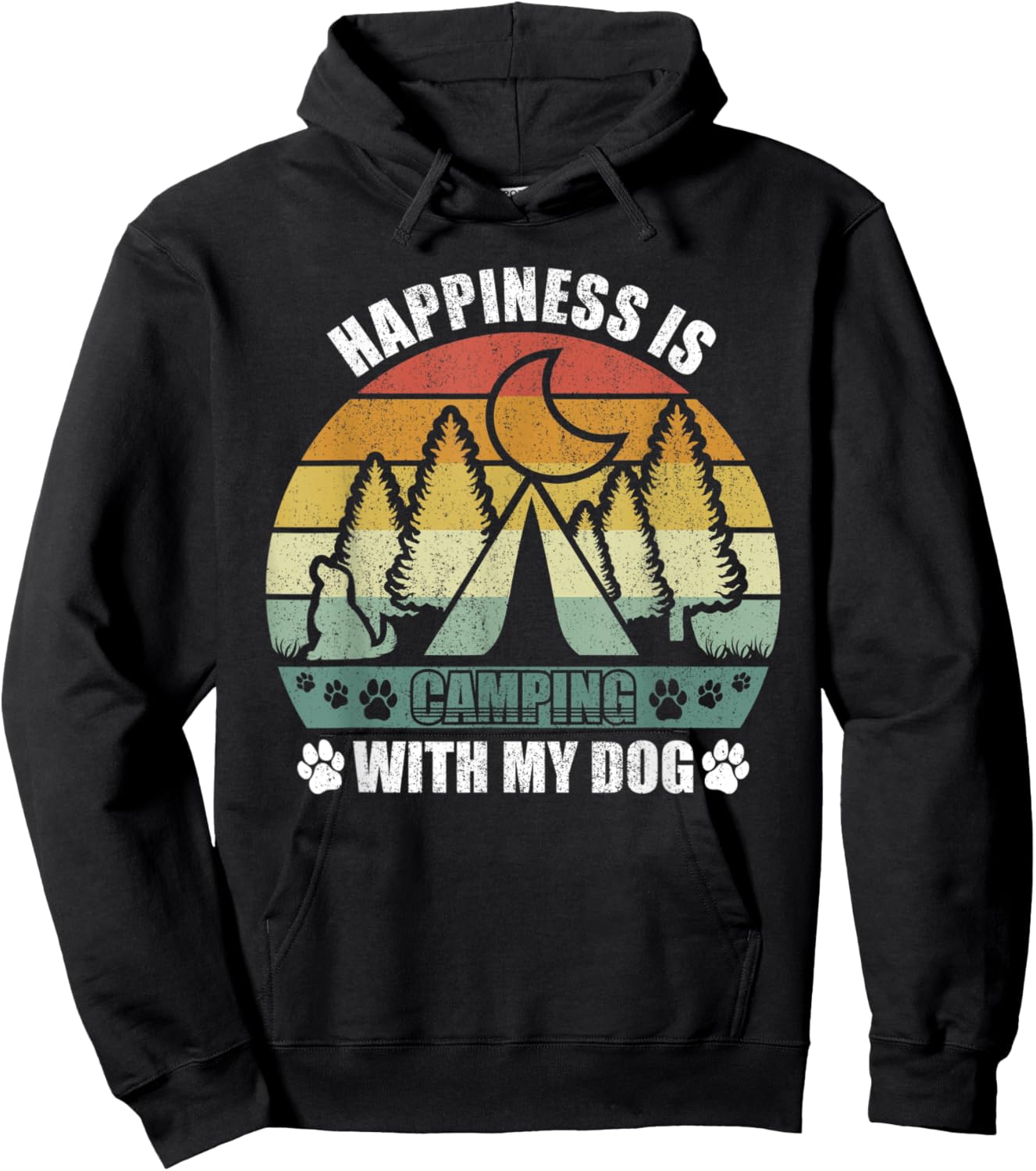 Retro Happiness Is Camping With My Dog Shirt Dog Camper's Women Kids Hoodie - Hoodie | Black