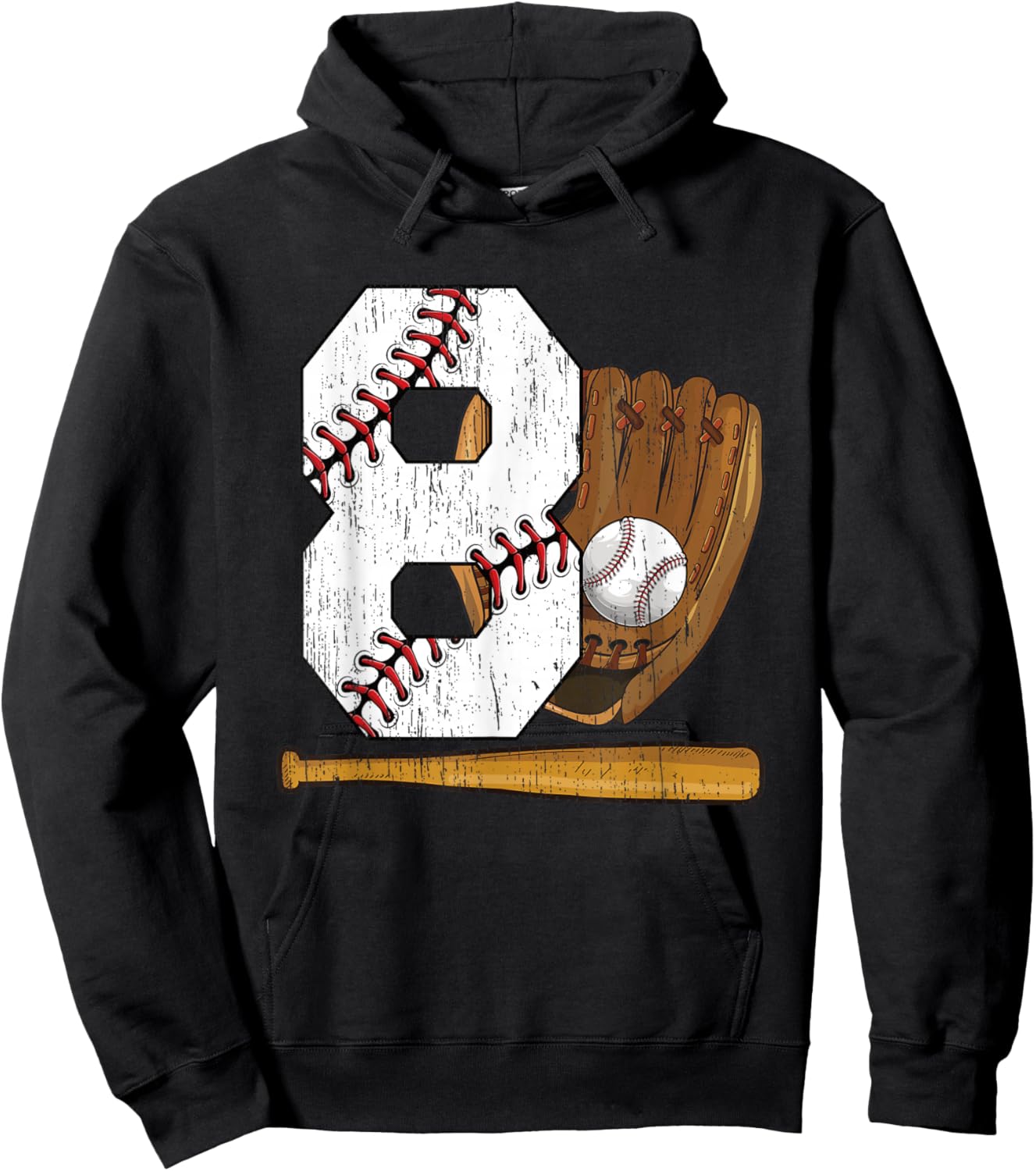 8th Birthday Baseball Boy Eight Year Old Baseball Player Hoodie - Hoodie | Black