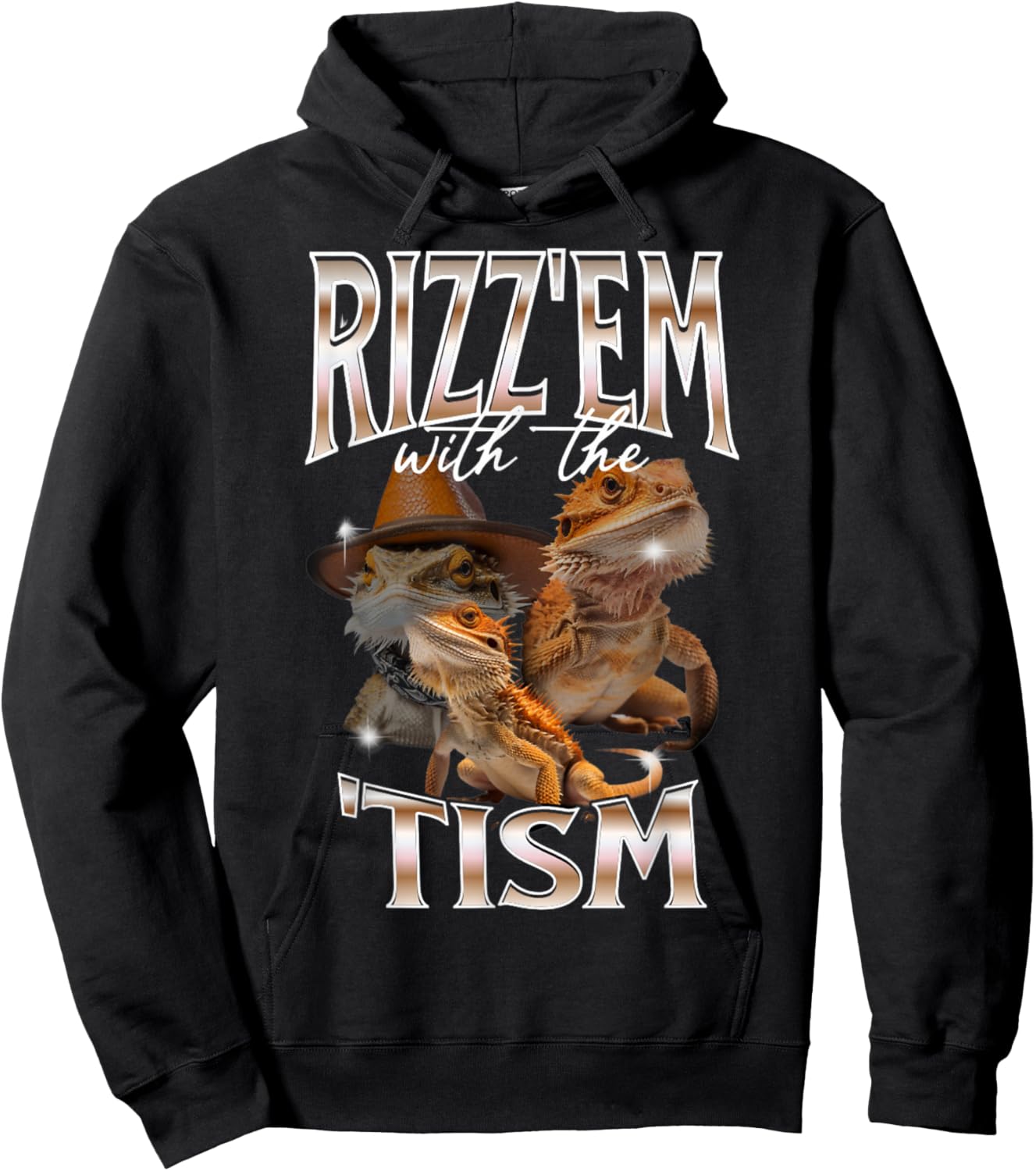 Rizz Em With The Tism Bearded Dragon Autistic Bootleg Rap Hoodie - Hoodie | Black