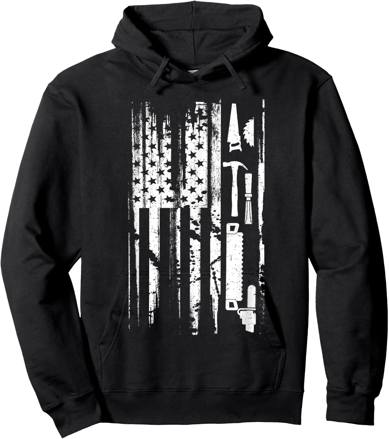 American Flag Woodworking Gift Carpenter Wood Working Small Hoodie - Hoodie | Black