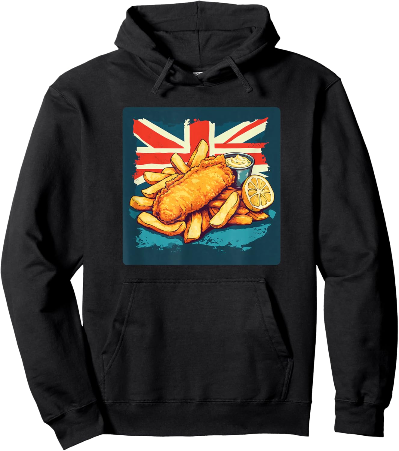 Kawaii Motto Designs Fish and Chips Lover Classic British Food Hoodie - Hoodie | Black
