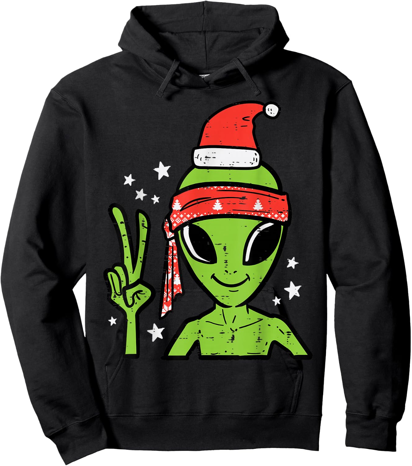 Christmas Alien Santa Peace Hand Xmas Space Men Boys Kids Hoodie - Hoodie | Black