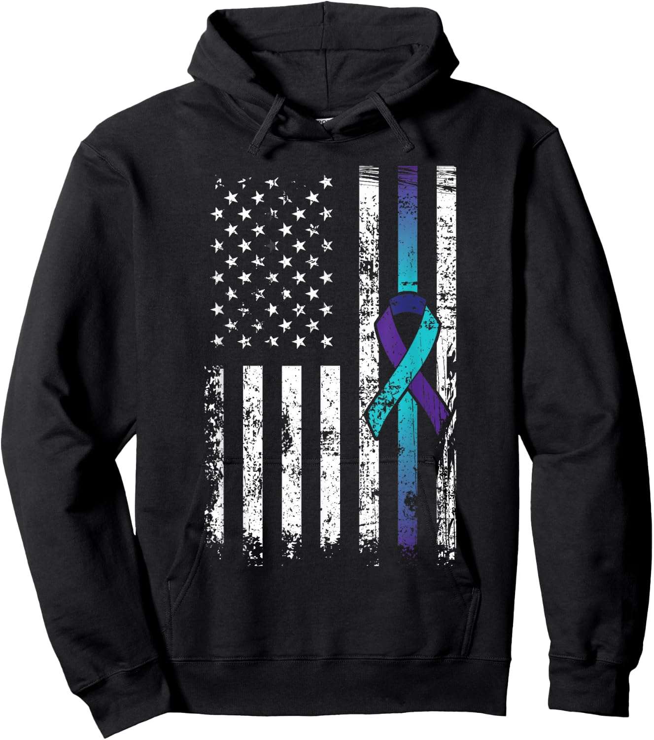 Suicide Depression American Flag Prevention Awareness Hoodie - Hoodie | Black