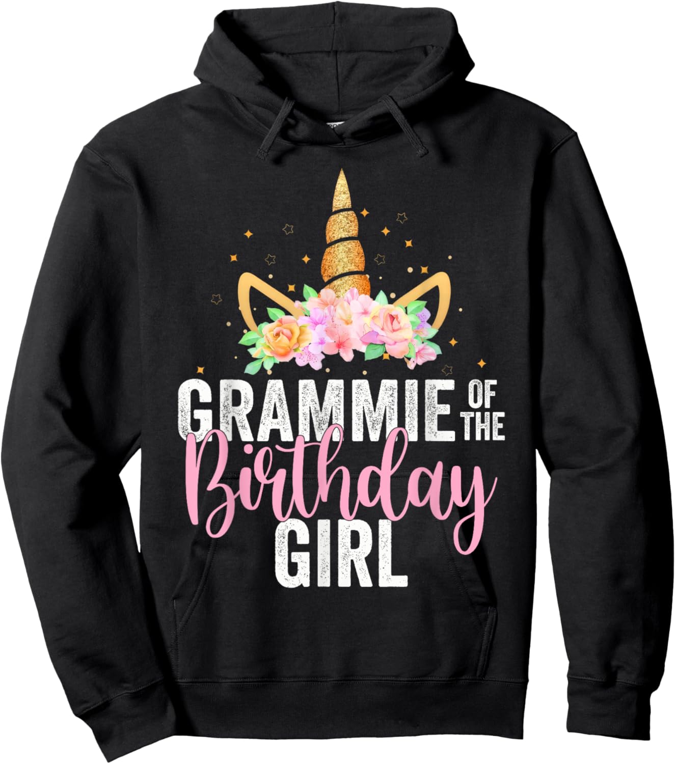 Grammie Of The Birthday Girl Unicorn Girls Family Matching Hoodie - Hoodie | Black