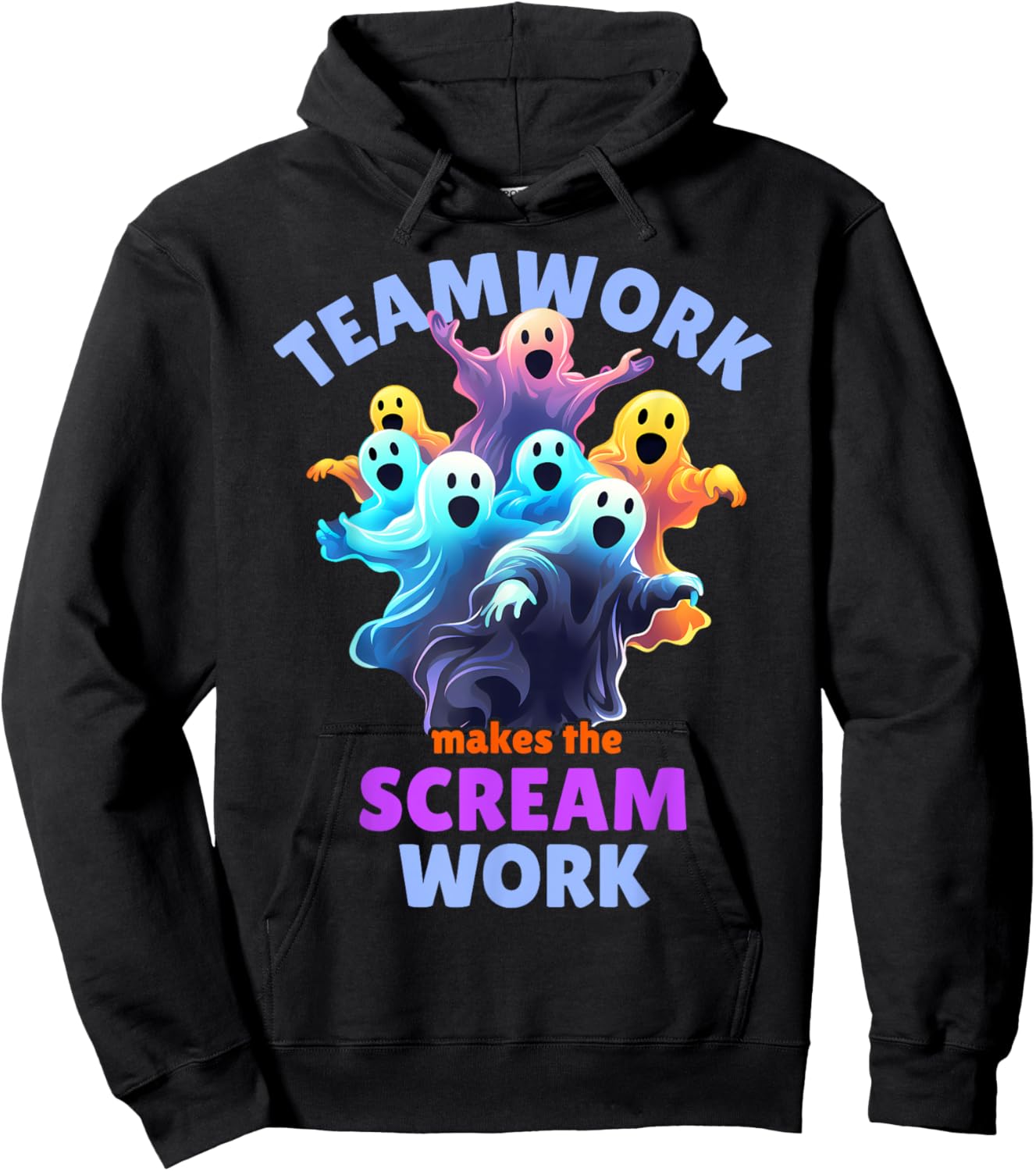 Cute Ghost Teamwork Makes The Scream Work Funny Halloween Hoodie - Hoodie | Black