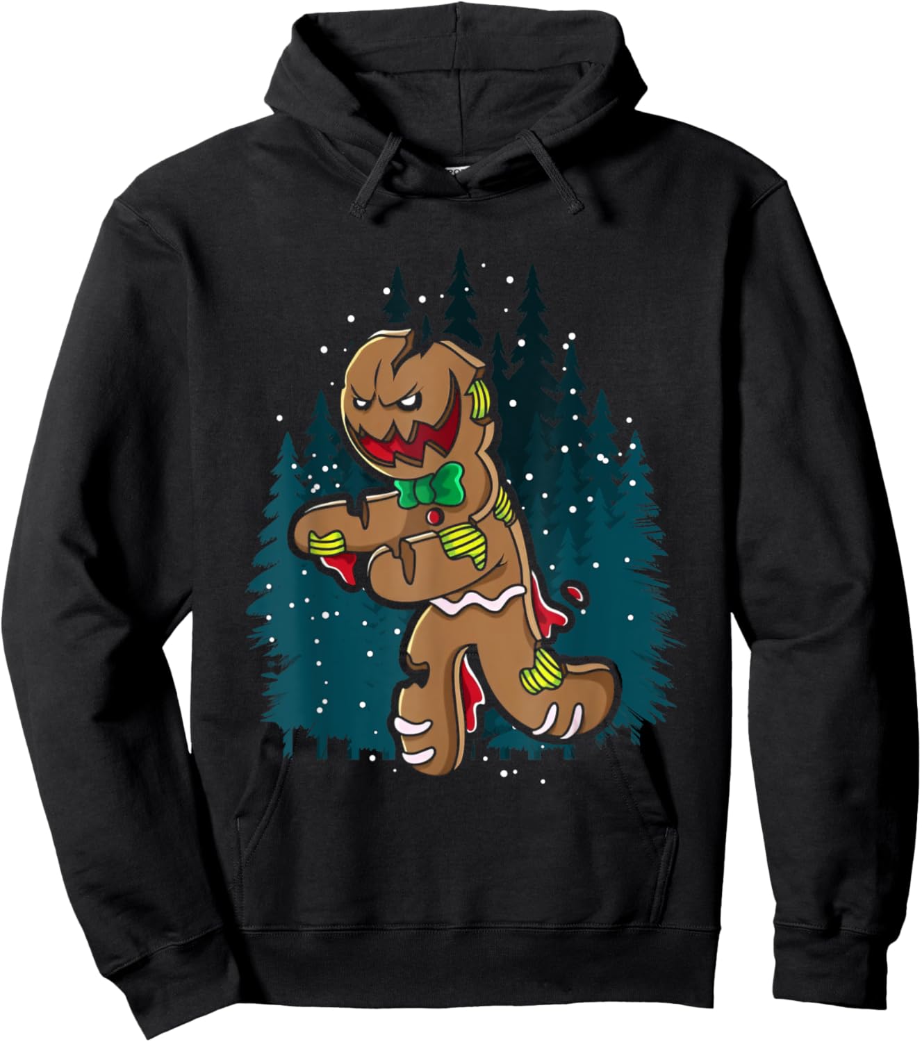 Creepy Zombie Gingerbread Man Funny Scary Christmas Holiday Hoodie - Hoodie | Black