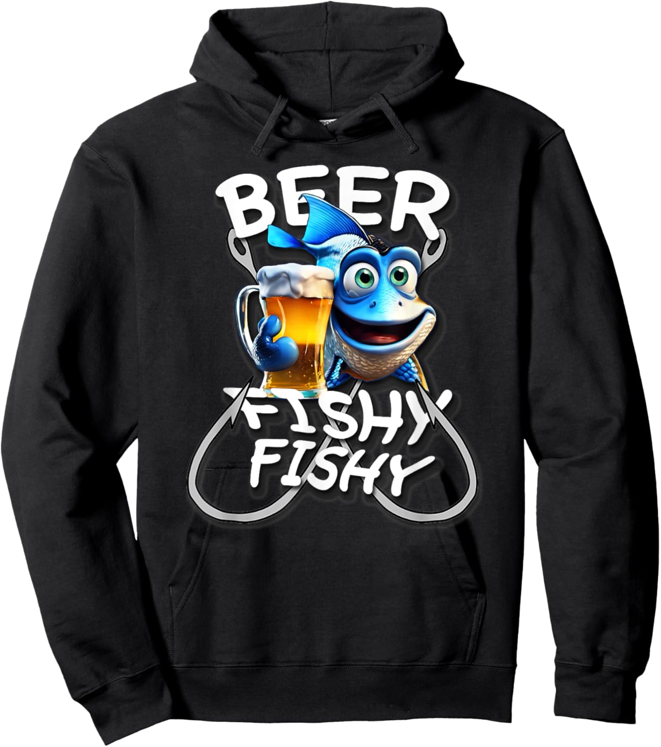 Beer Fishy Fishy Funny Fish Holding A Beer, By Yoraytees Hoodie - Hoodie | Black