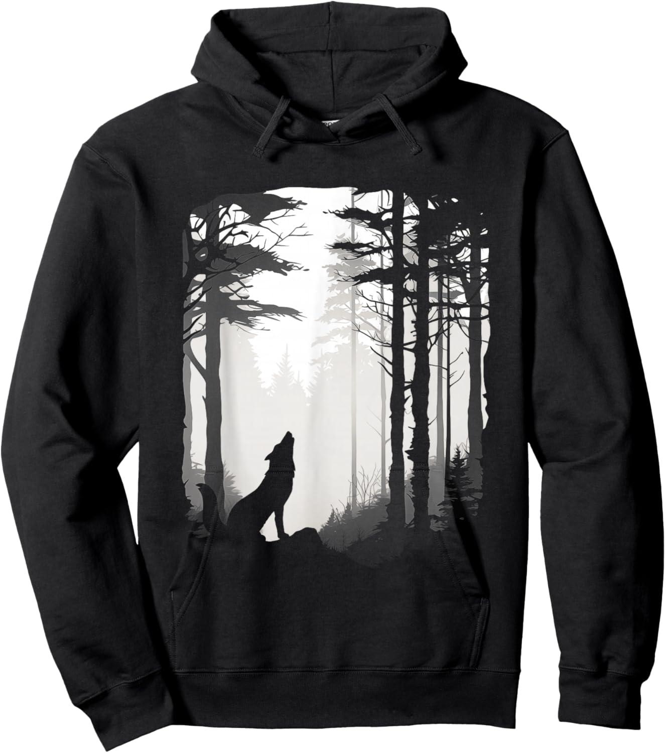 Wolf Howling Silhouette Forest Wildlife Hoodie - Hoodie | Black