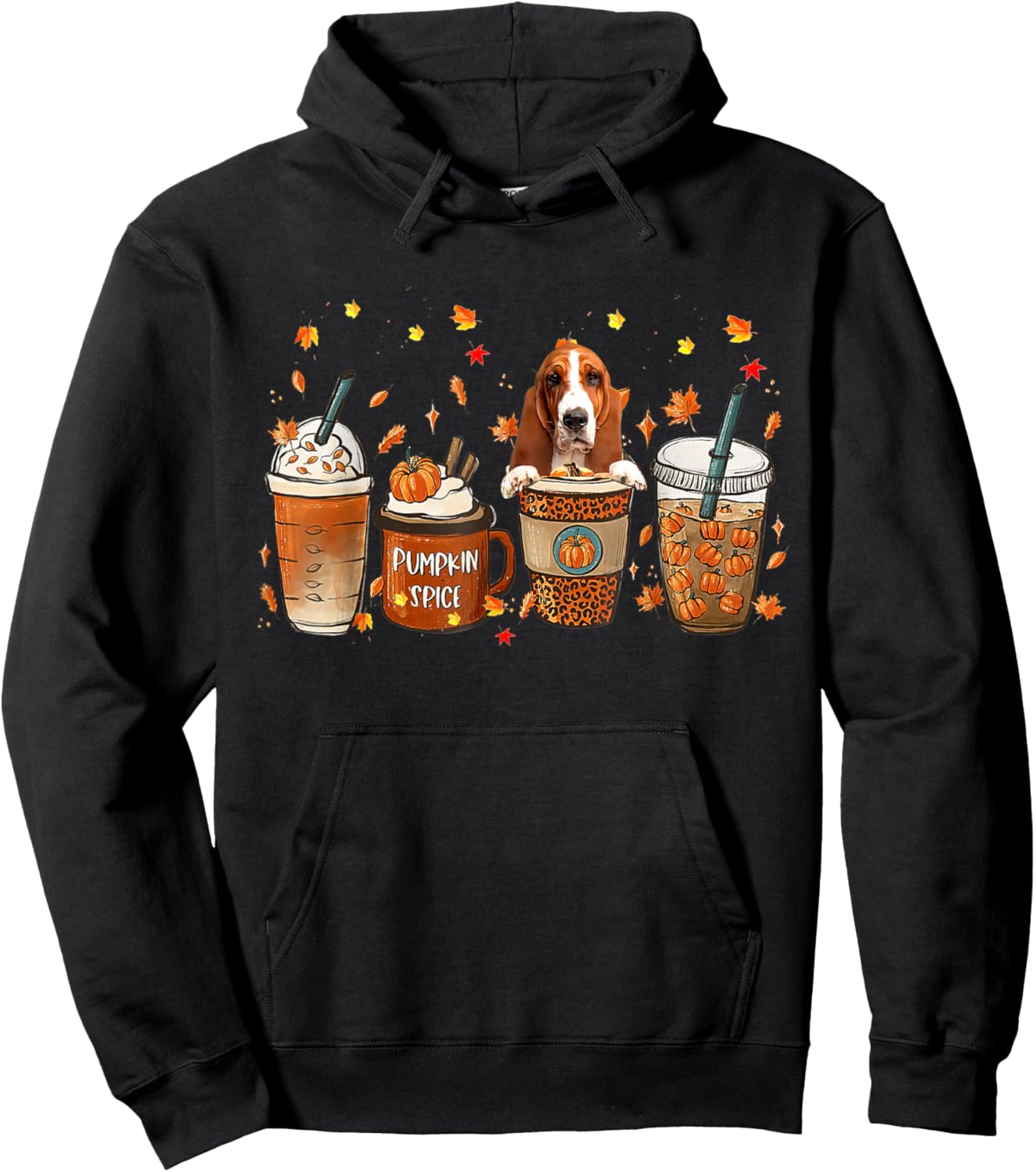 Basset Hound Fall Coffee Pumpkin Spice Latte Iced Autumn Hoodie - Hoodie | Black