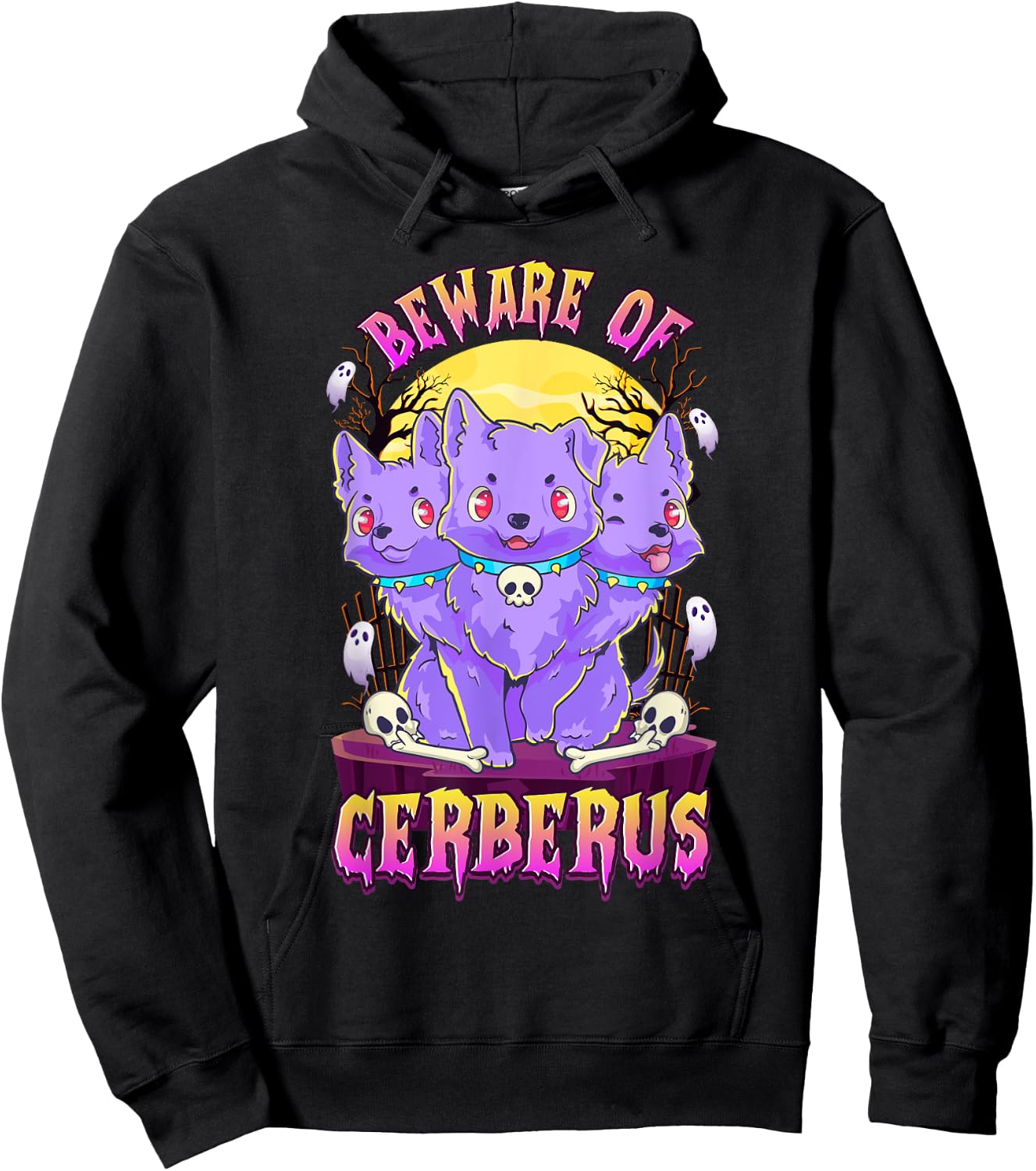 Kawaii Pastel Goth Cute Creepy 3-Headed Dog Funny Cerberus Men Women Hoodie - Hoodie | Black