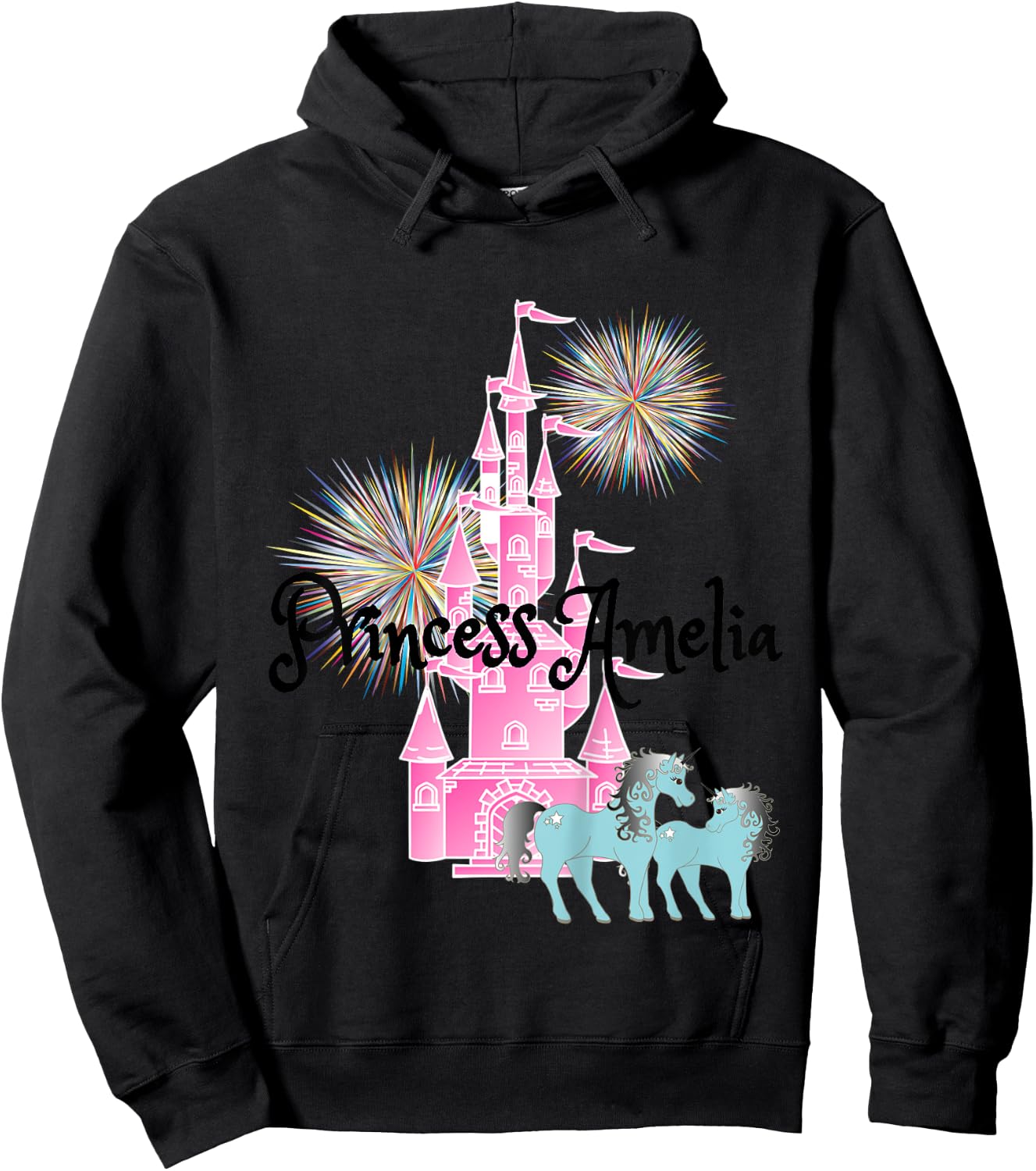Kids Princess Amelia Name Girls Personalized Custom Hoodie - Hoodie | Black