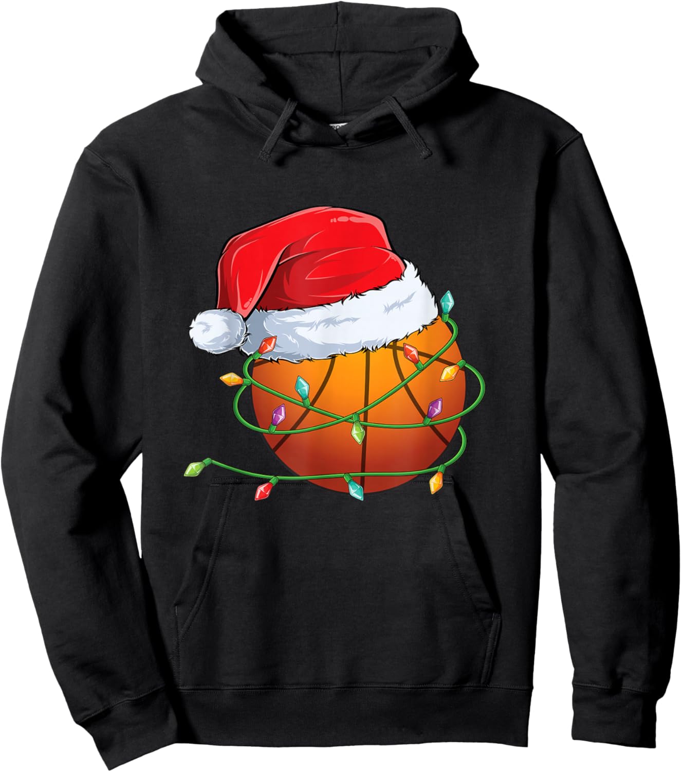 Christmas Basketball Santa Hat wrapped in Holiday Lights Hoodie - Hoodie | Black