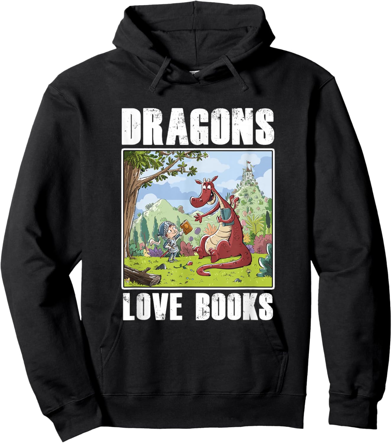 Dragons Love Books Book Lover Literature Read Reading Gift Hoodie - Hoodie | Black
