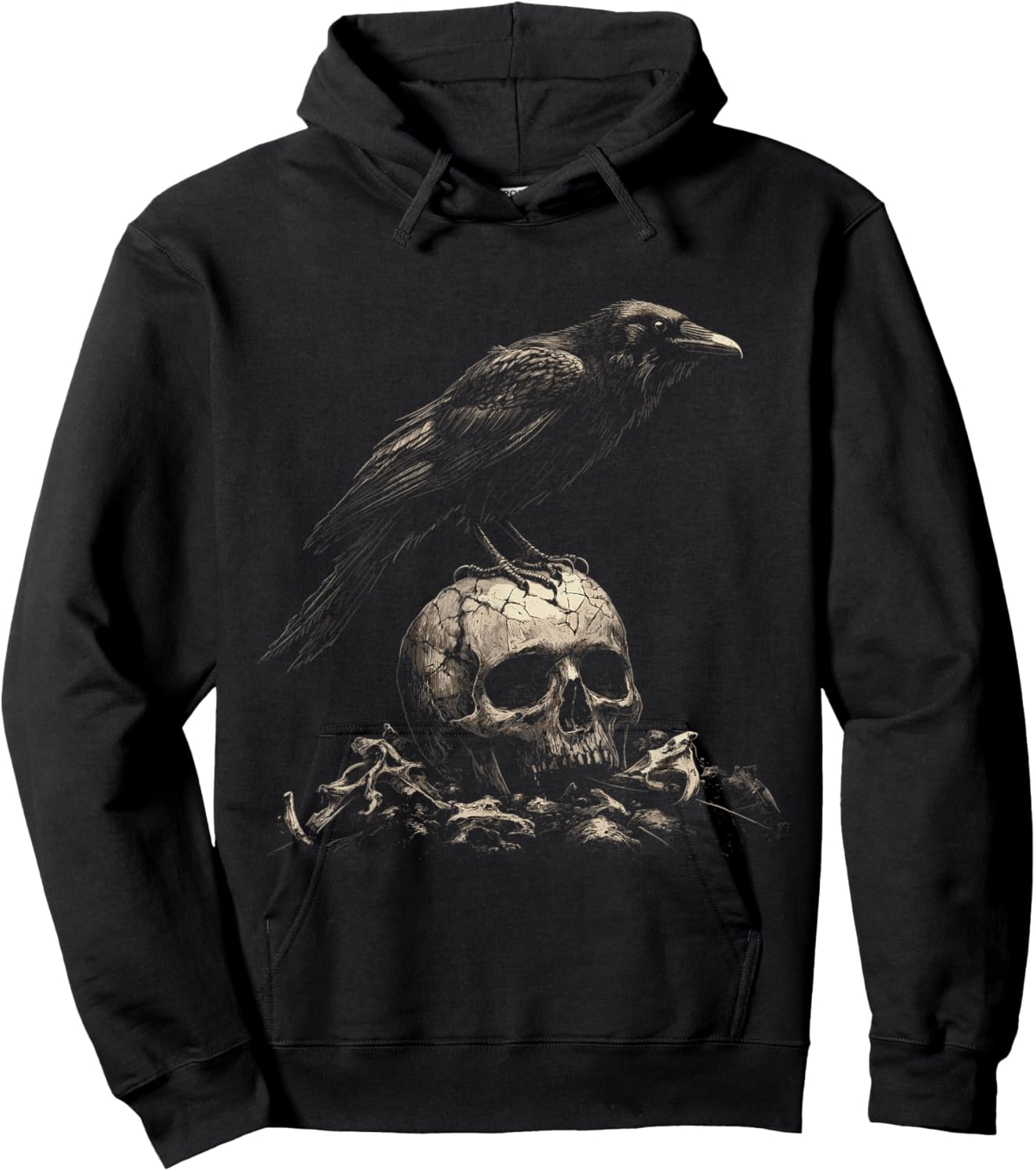 Raven on Skull Gothic Crow Occult Witchcraft Goth Horror Hoodie - Hoodie | Black