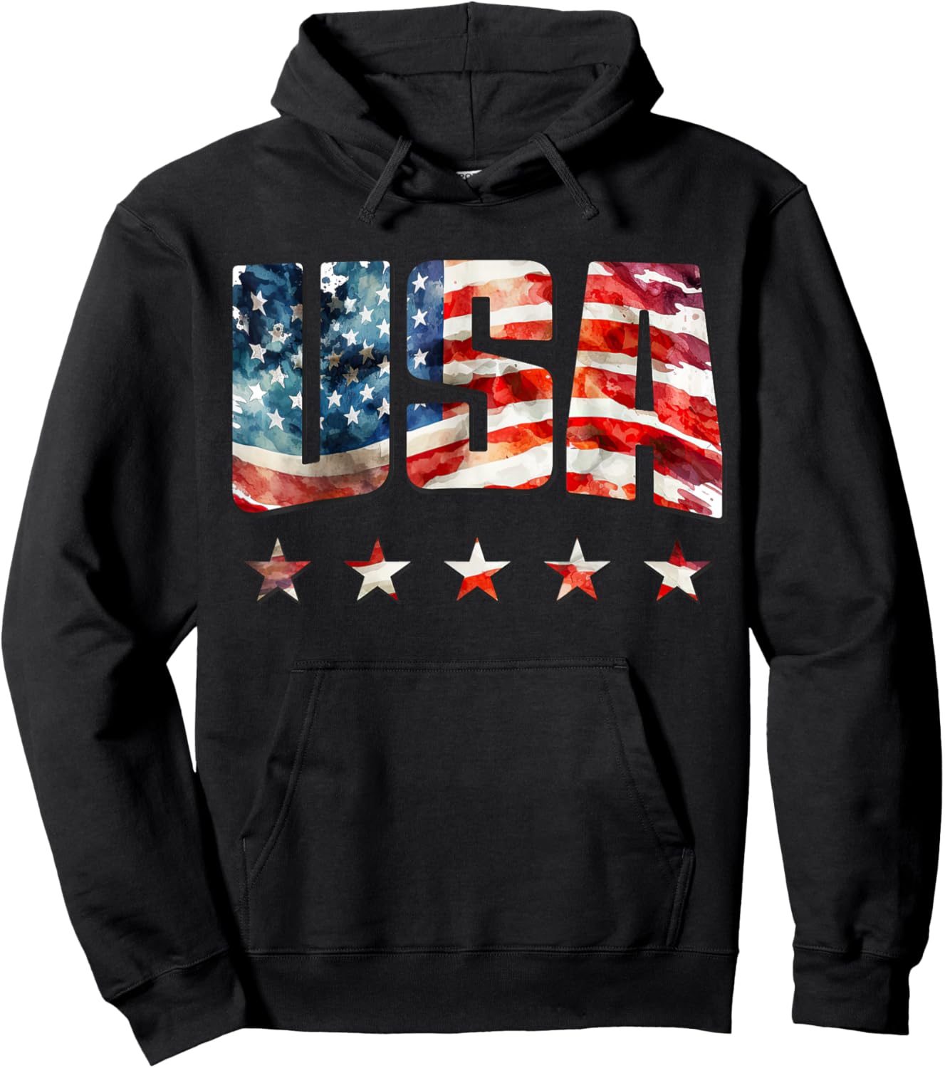 USA Flag Patriotic 4th of July USA American Flag Hoodie - Hoodie | Black