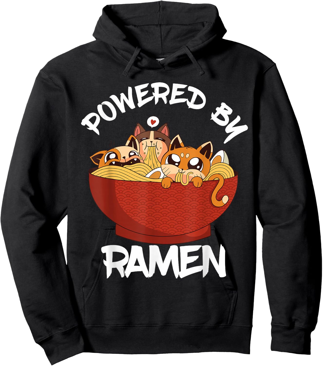 Powered By Ramen Bowl Cute Kitten Japanese Noodles Hoodie - Hoodie | Black