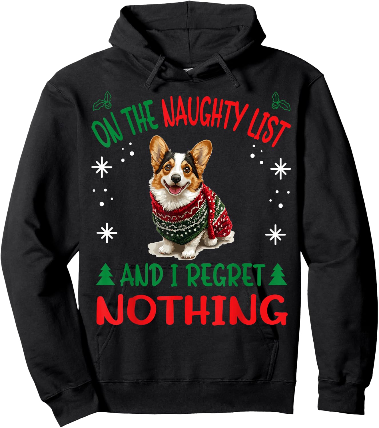 Cute Cardigan Welsh Corgi Dog Christmas On The Naughty List Hoodie - Hoodie | Black