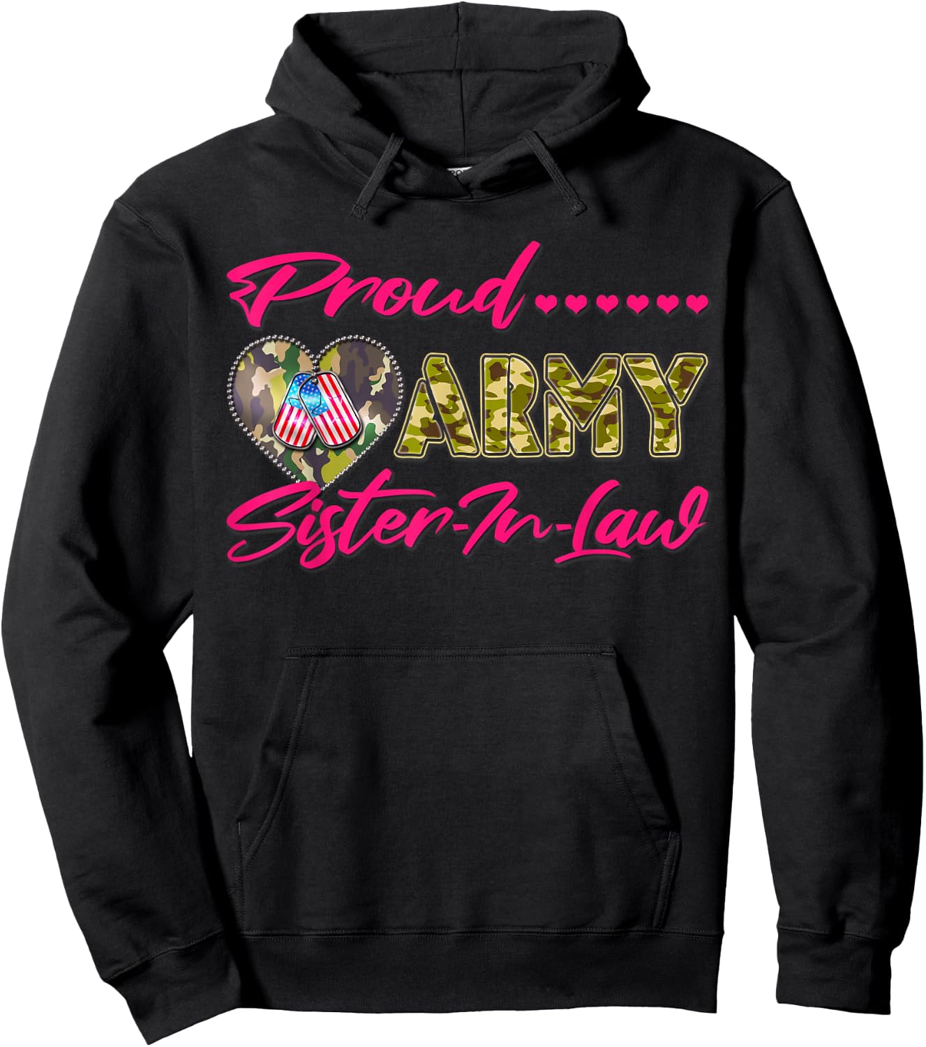 Proud Army Sister-In-Law - US Flag Dog Tags Military Family Hoodie - Hoodie | Black