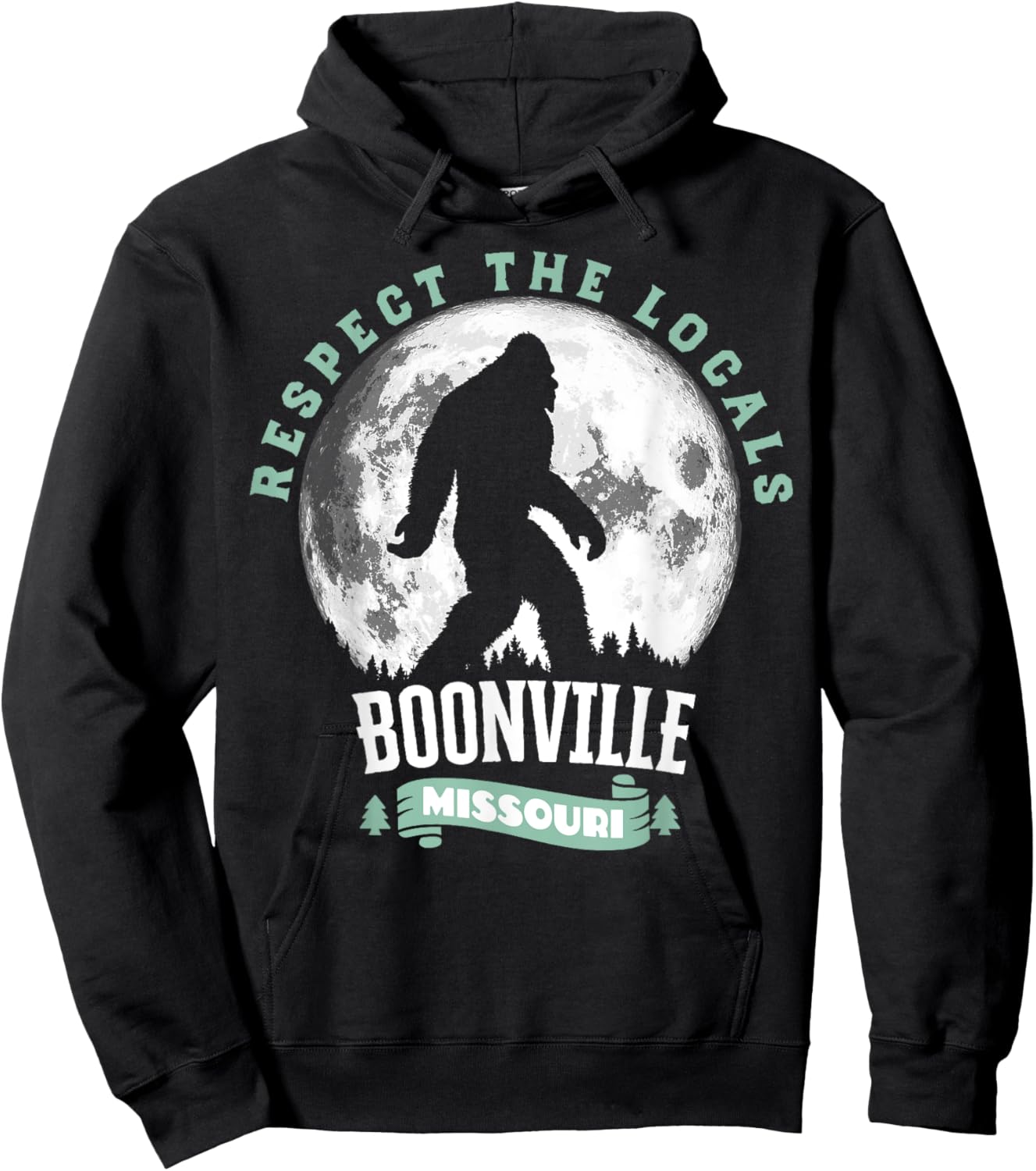 Boonville Missouri Respect the Locals Bigfoot Sasquatch Moon Hoodie - Hoodie | Black