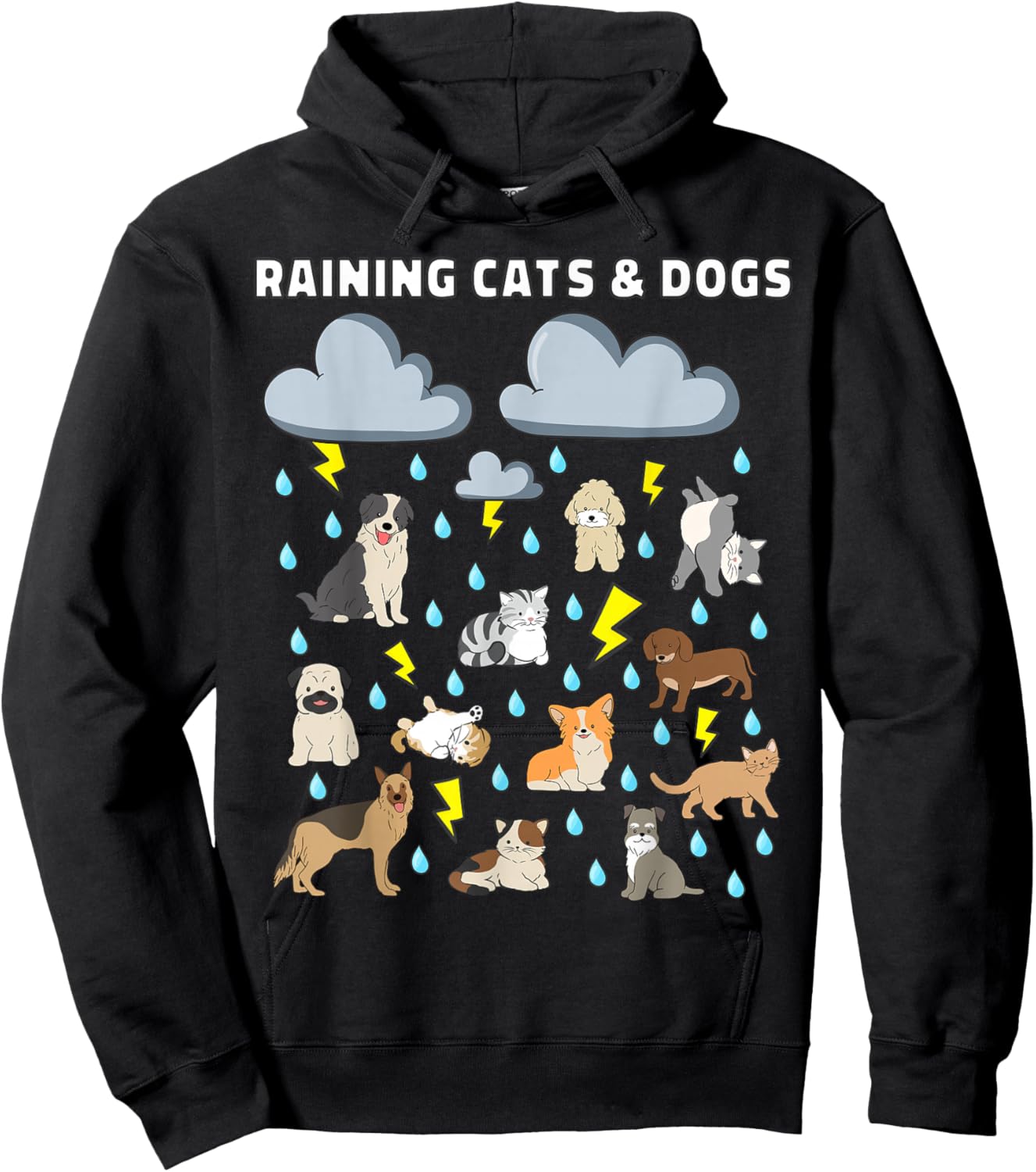 Funny English Idiom Raining Cats and Dogs Puppies Kitten Hoodie - Hoodie | Black