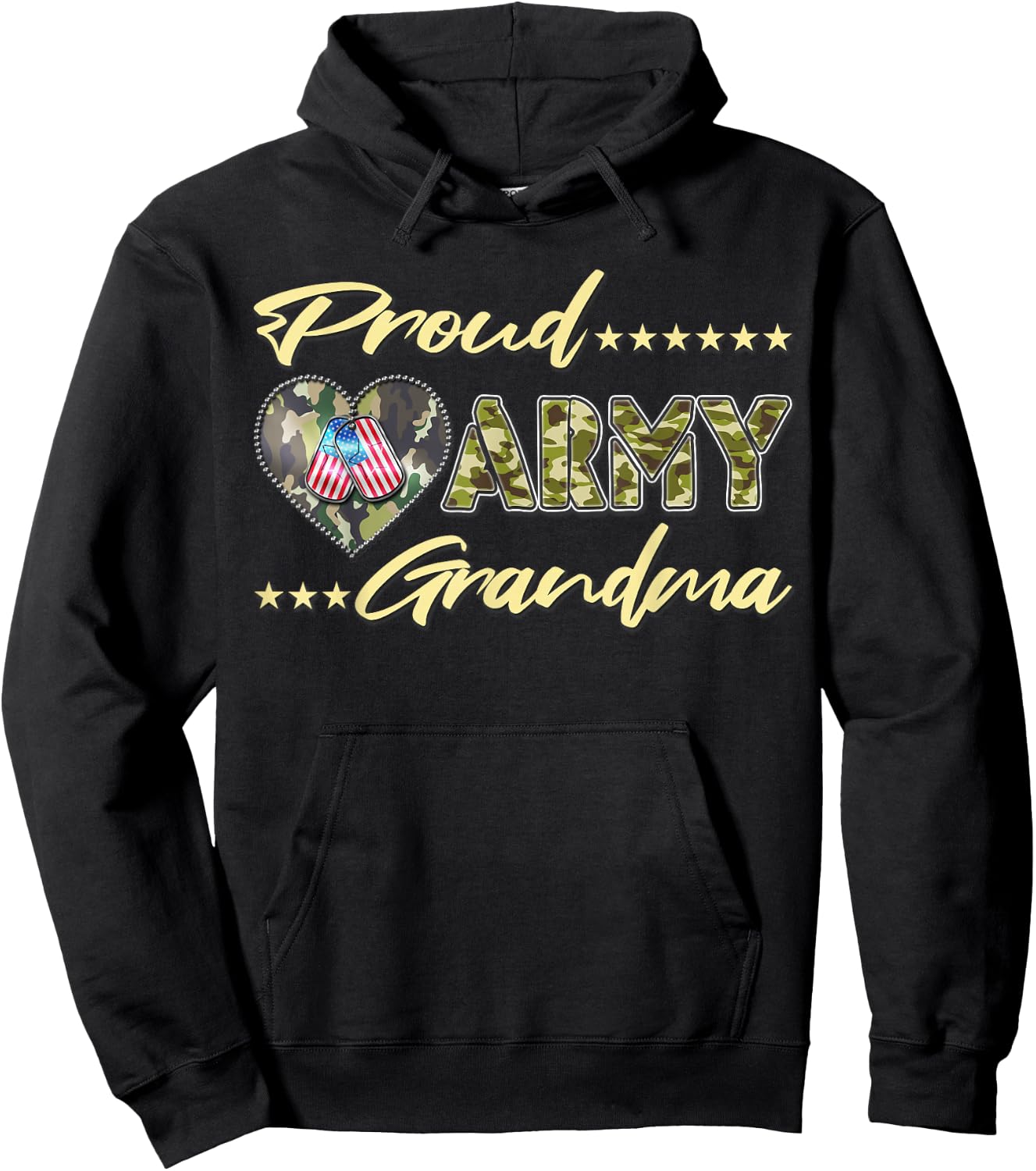 Proud Army Grandma US Flag Dog Tag Military Grandmother Gift Hoodie - Hoodie | Black