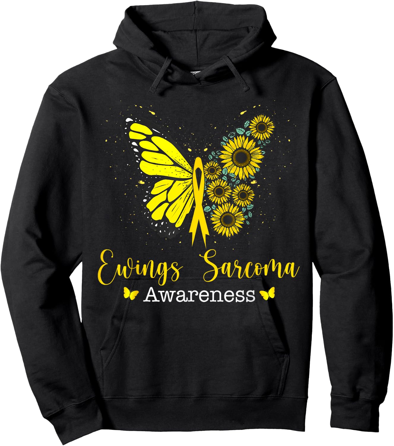Ewings Sarcoma Cancer Awareness Butterfly & Sunflower Hoodie - Hoodie | Black