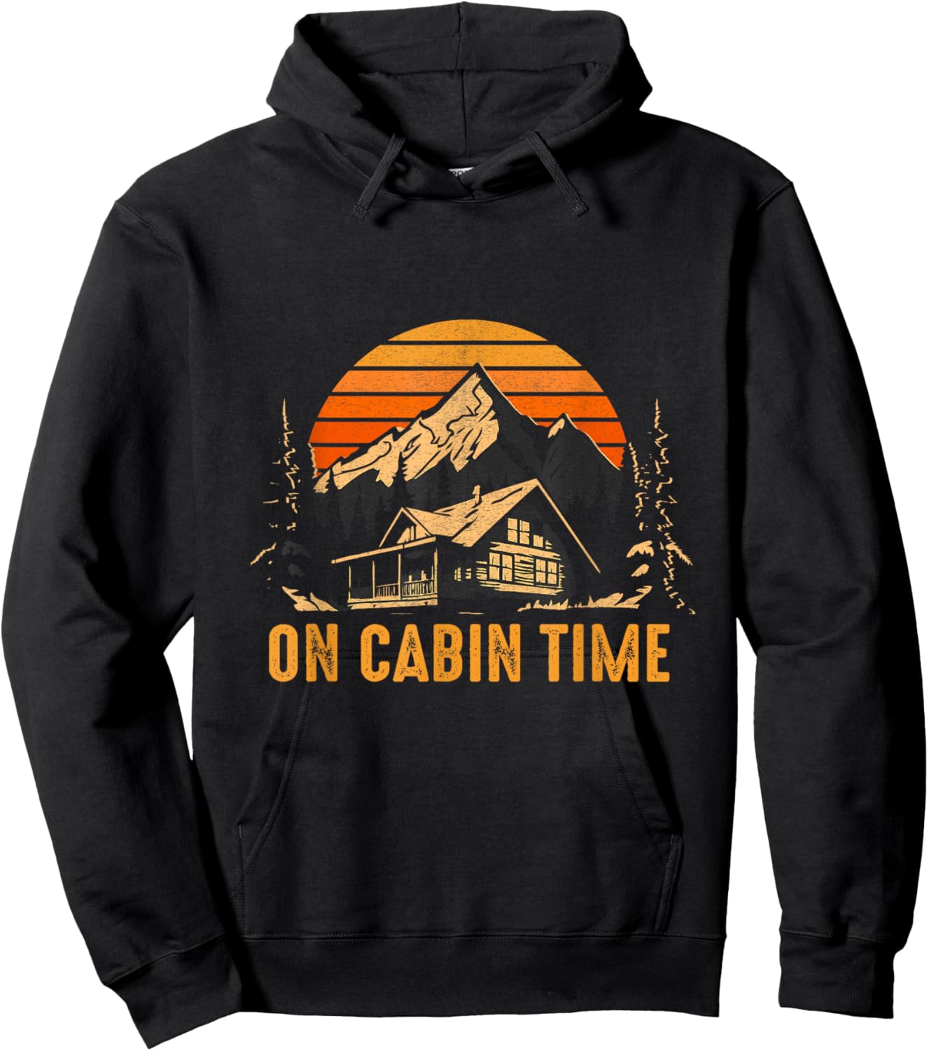 Retro Sunset Cabin Life Camping On Cabin Time Outdoor Hoodie - Hoodie | Black