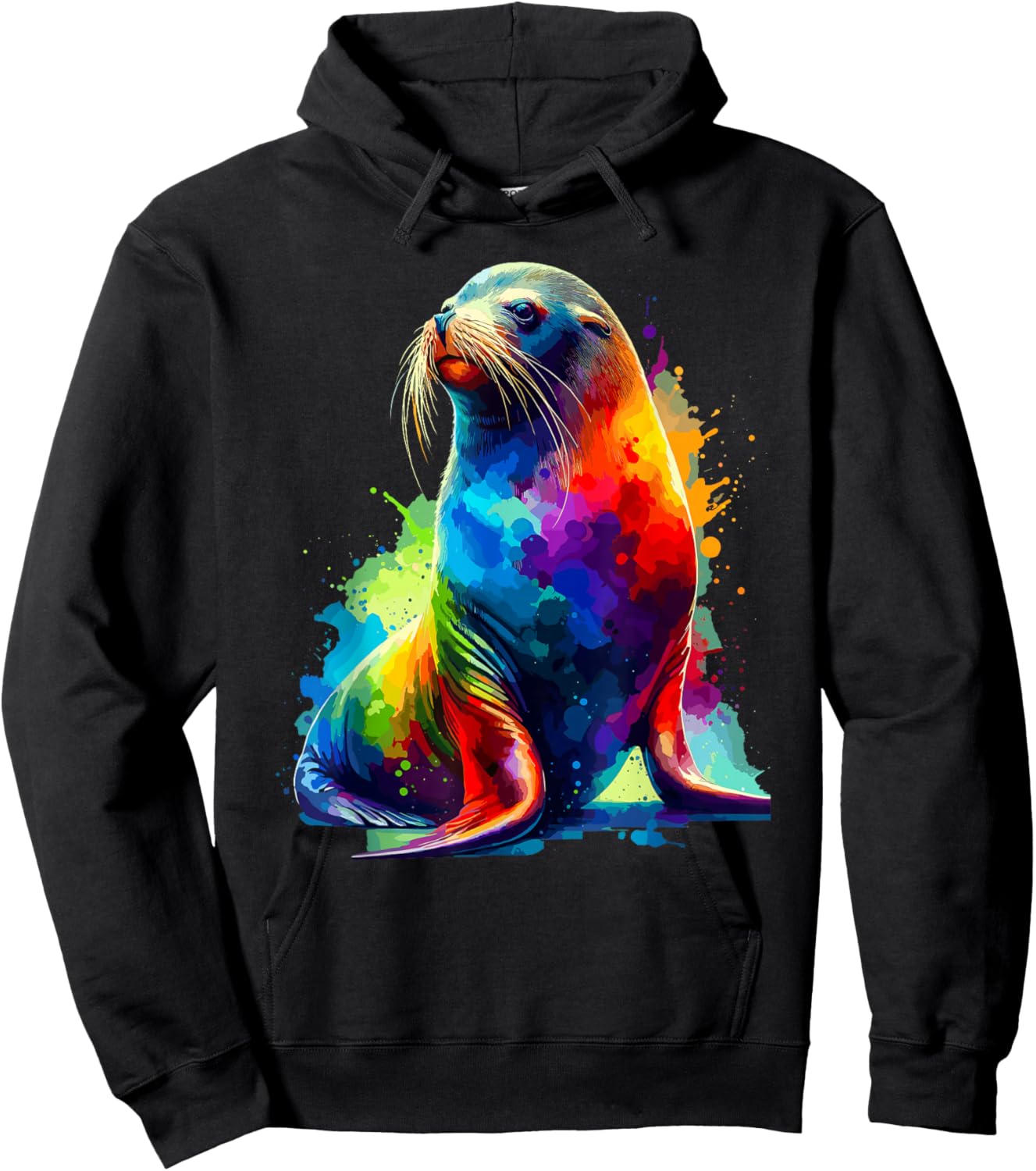 Colorful Splash Art Sea Lion Sea Lions Hoodie - Hoodie | Black